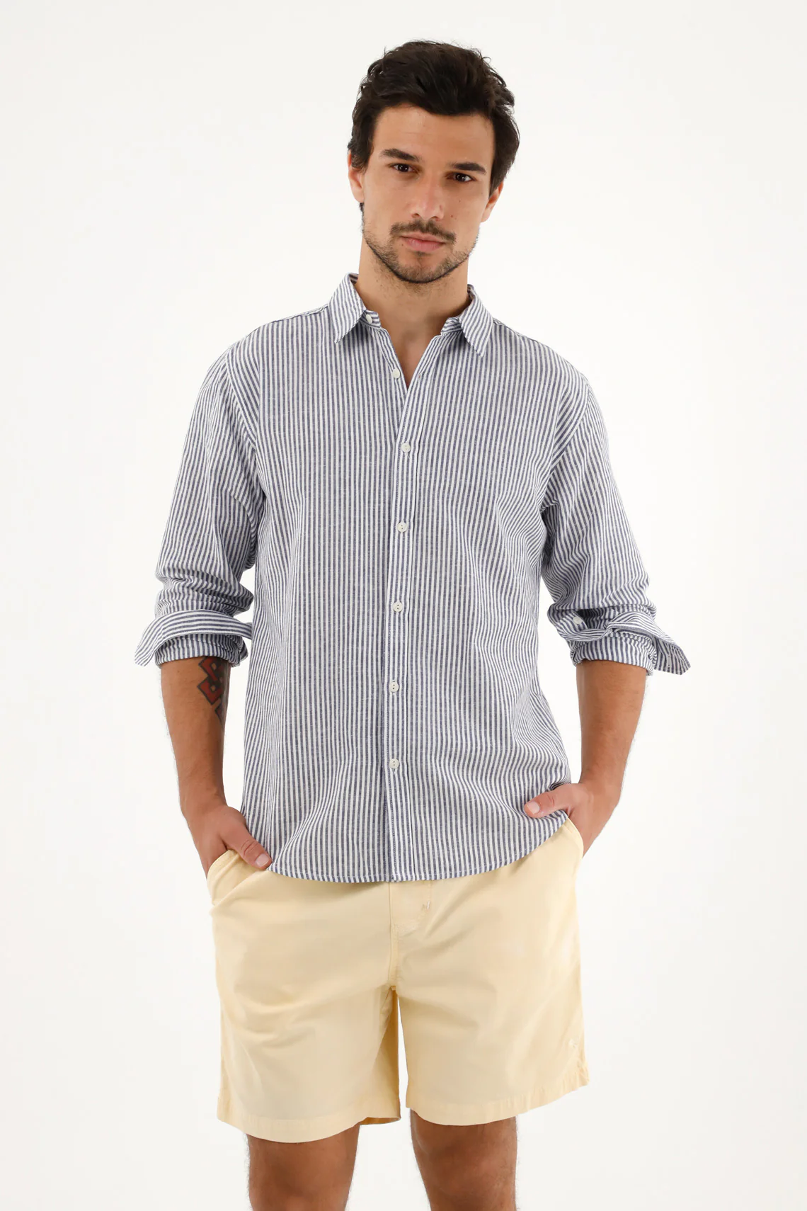 Men's long-sleeve dark blue striped shirt - Image 2