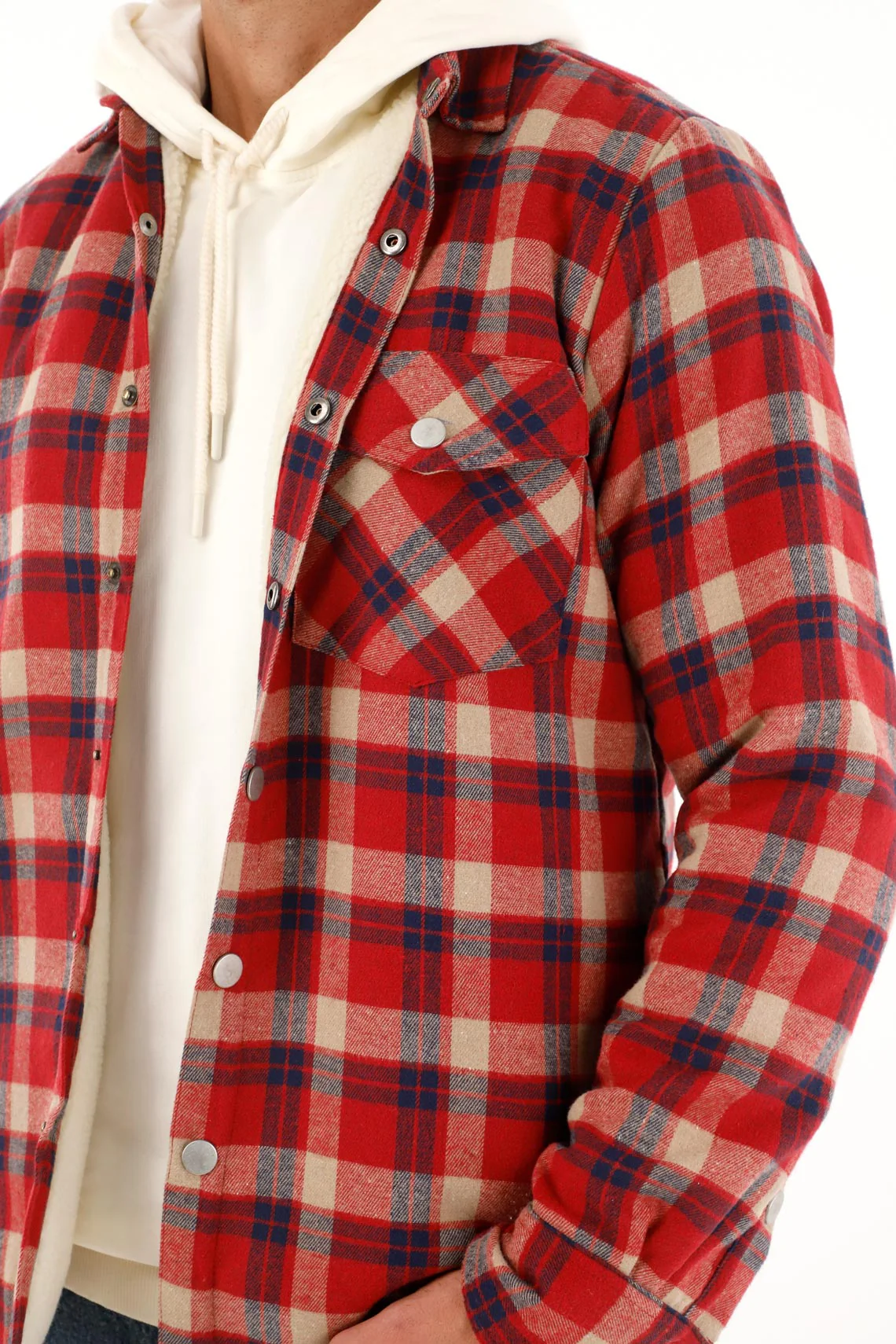 Men's Flannel Checkered Shirt with Sherpa Lining - Image 2
