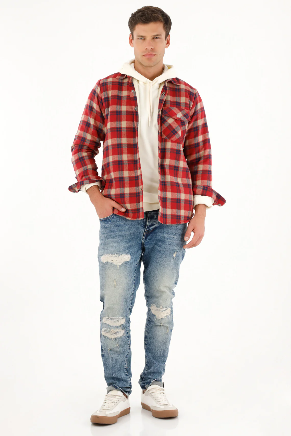 Men's Flannel Checkered Shirt with Sherpa Lining - Image 3