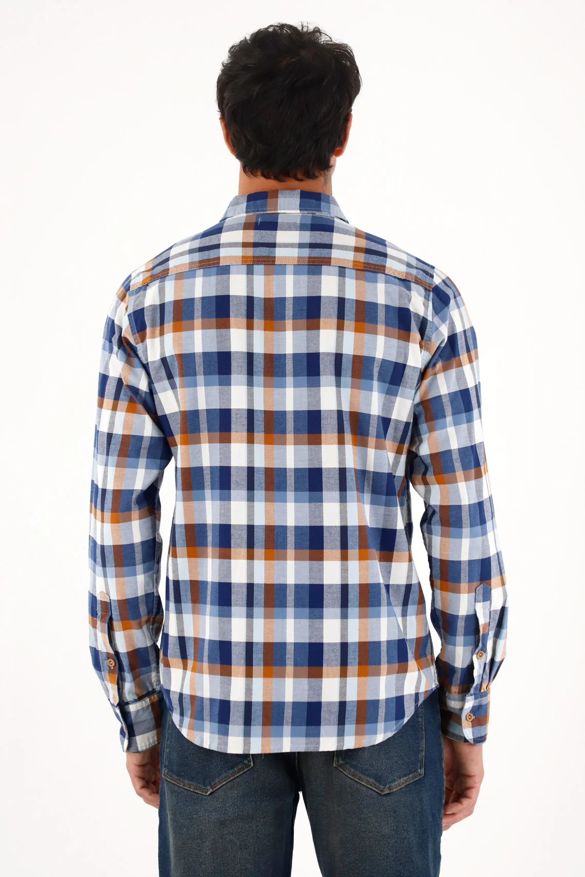 Blue Wooden Buttoned Flannel Shirt for Men - Image 4