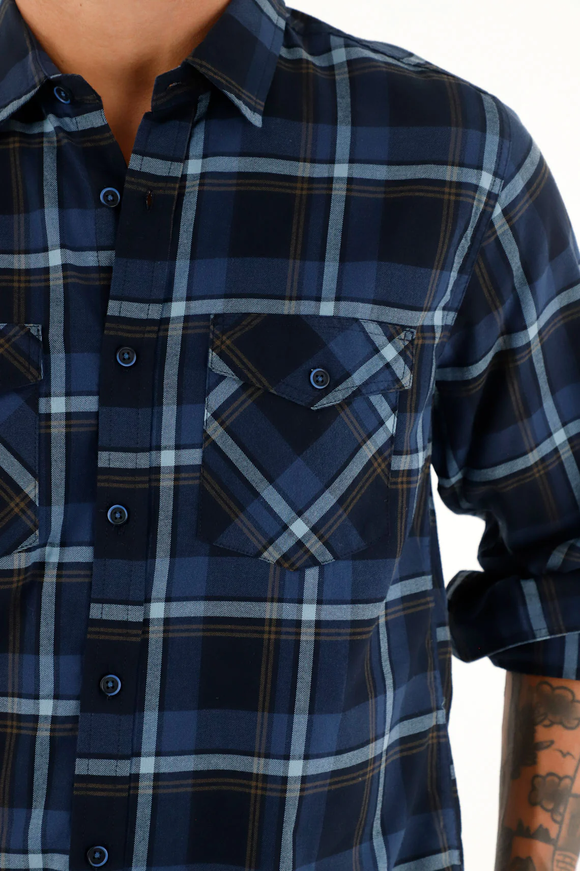 Men's Blue Plaid Button-Down Shirt - Image 3