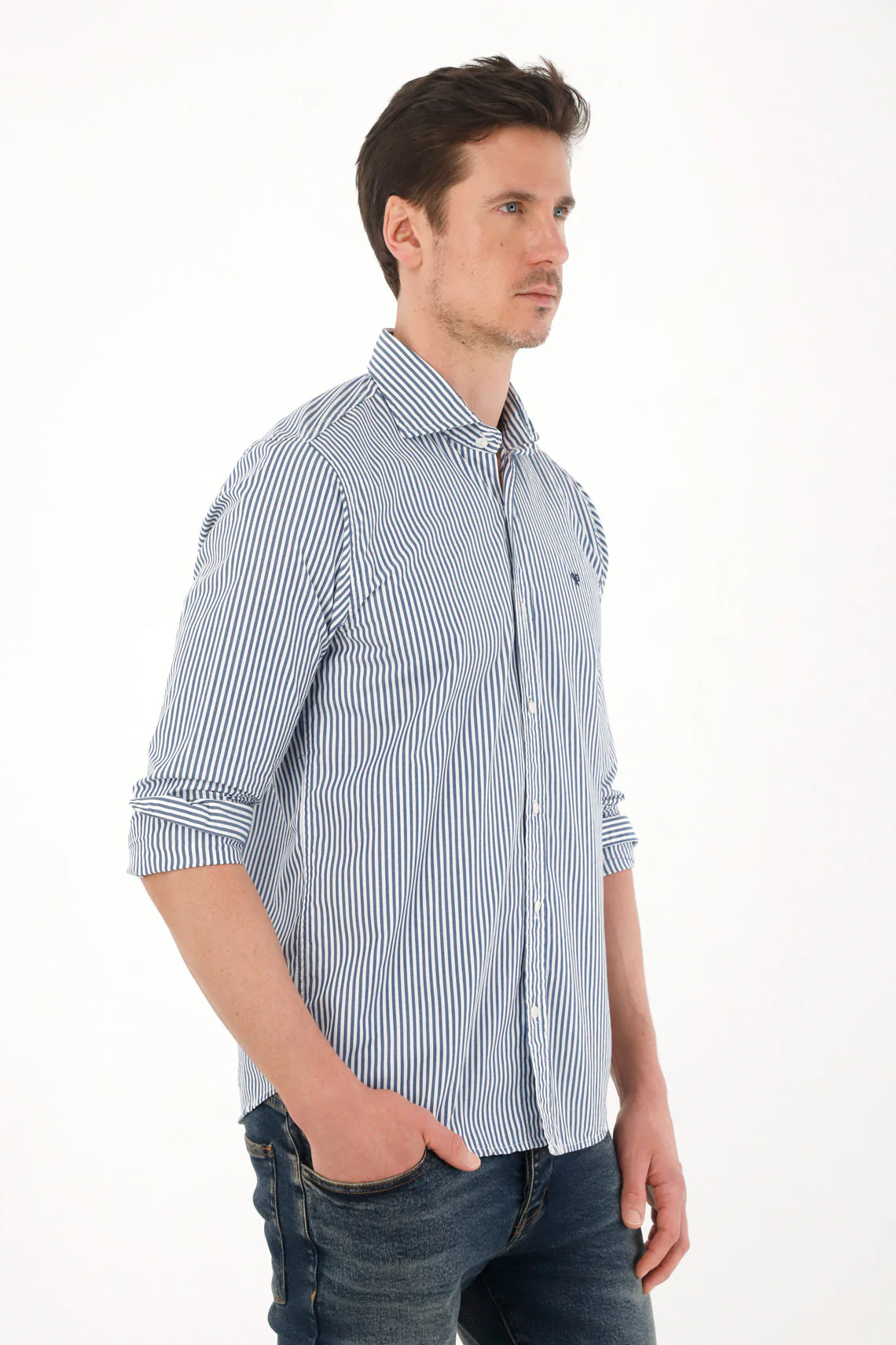 Long Sleeve Blue Striped Shirt for Men