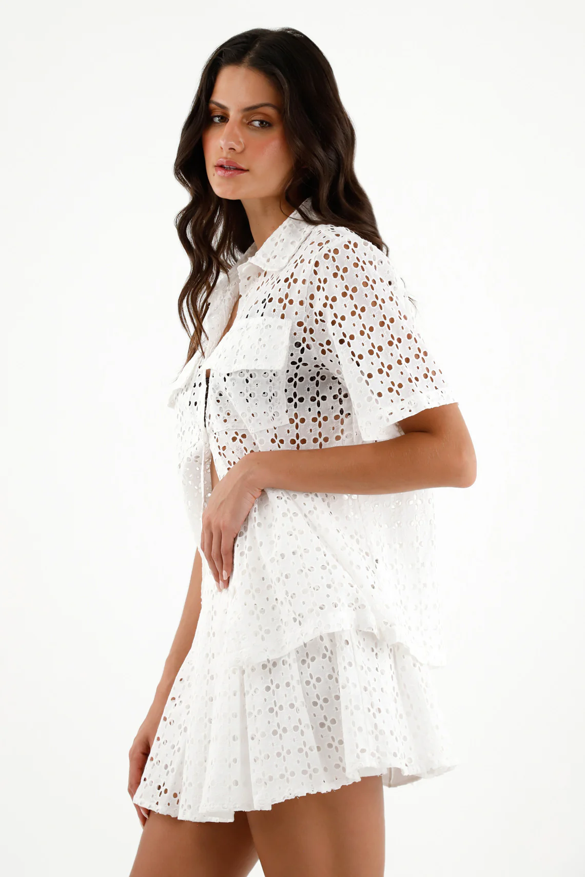 Women's White Eyelet Shirt - Image 3