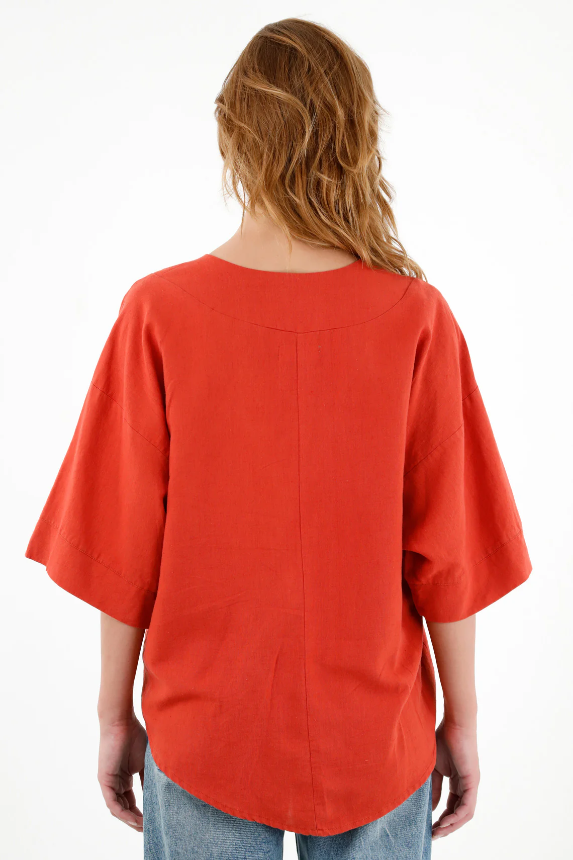 Women's Red V-Neck Shirt - Image 4