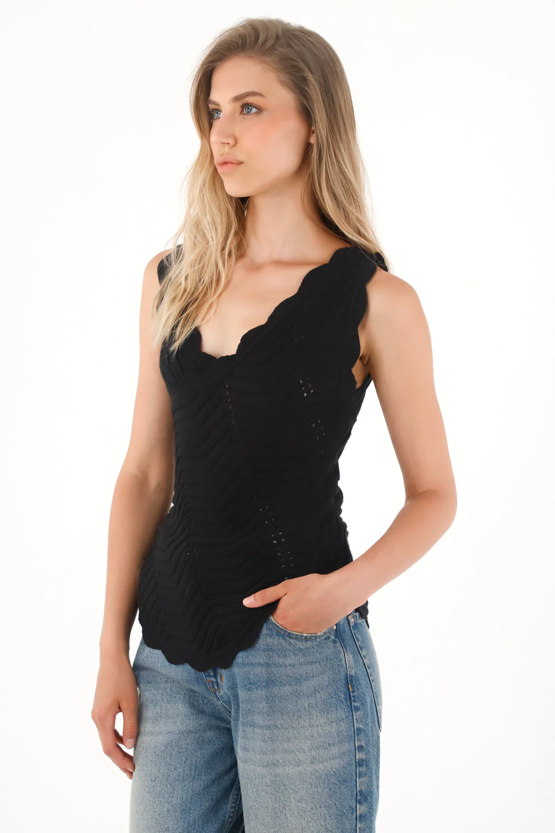 Women's Black Knit Cross-Design Shirt - Image 3