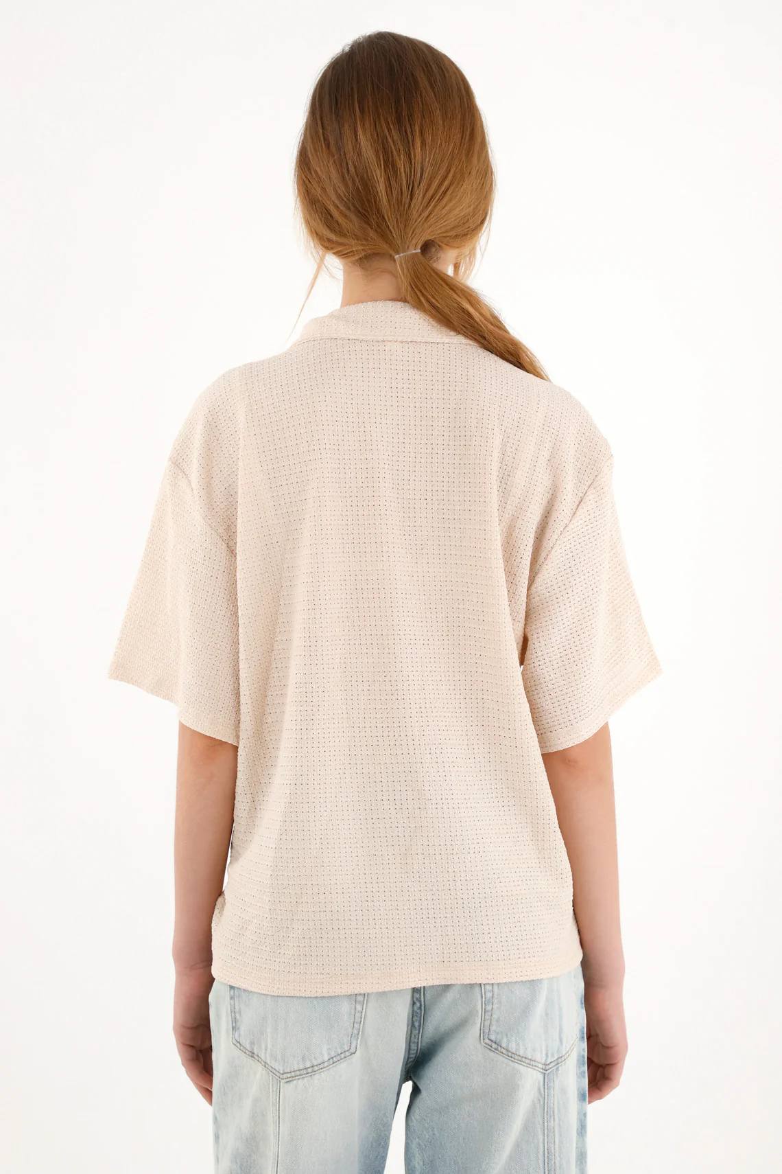 Women's Short Sleeve Textured Fabric Shirt in Off-White - Image 4