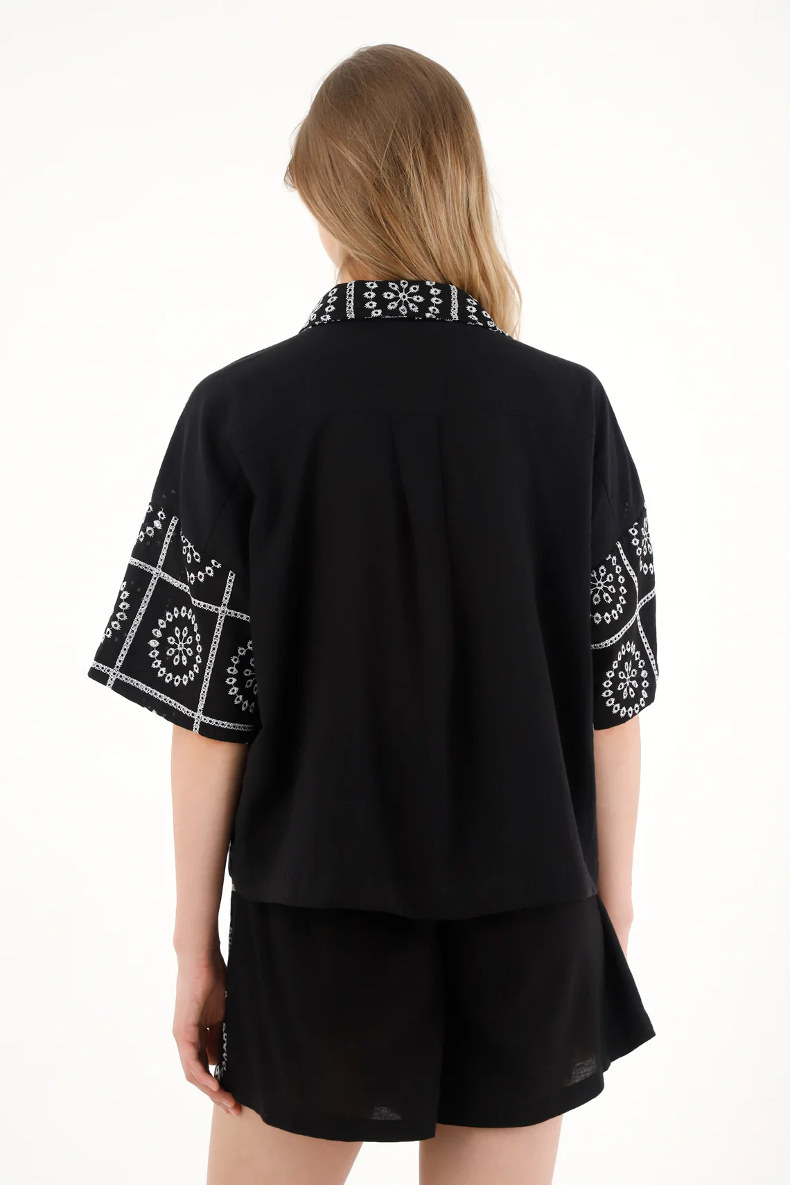 Women's Black Embroidered Fabric Shirt - Image 4