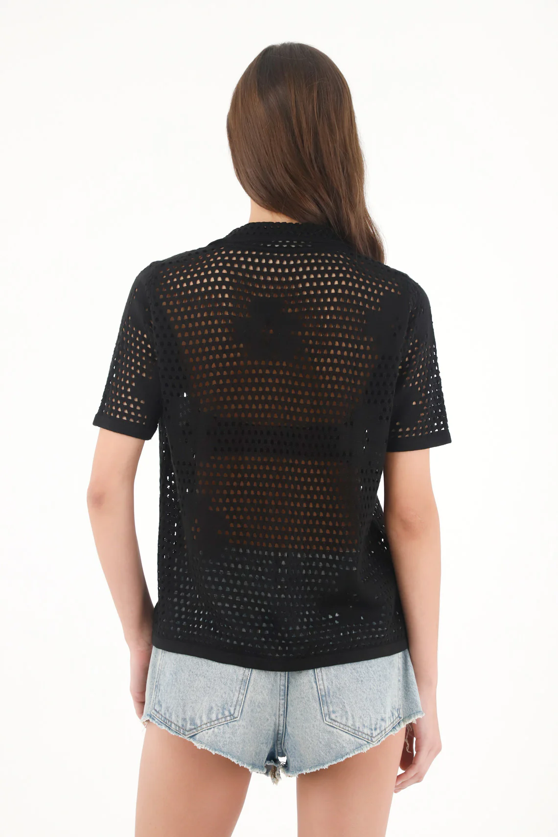 Women's Black Floral Open Weave Shirt - Image 4