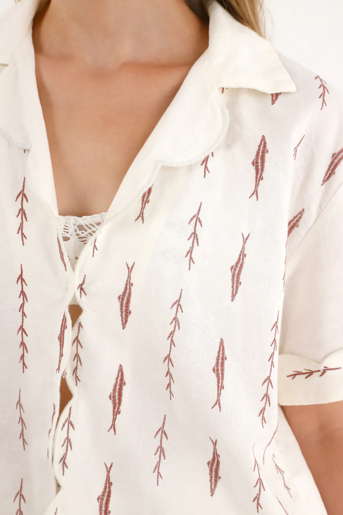 Short Sleeve Fish Print Shirt for Women - Image 2