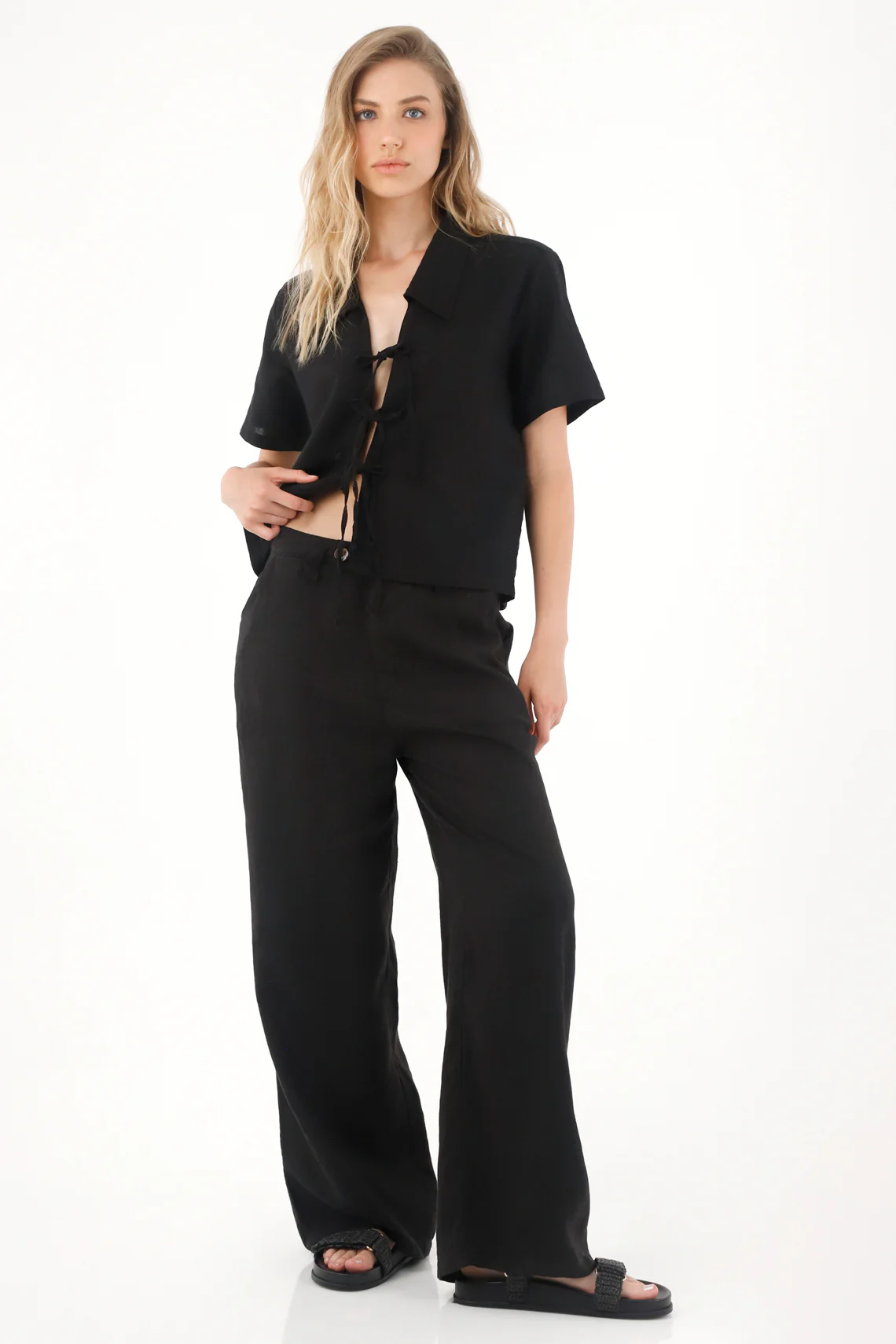 Women's 100% Linen Black Shirt
