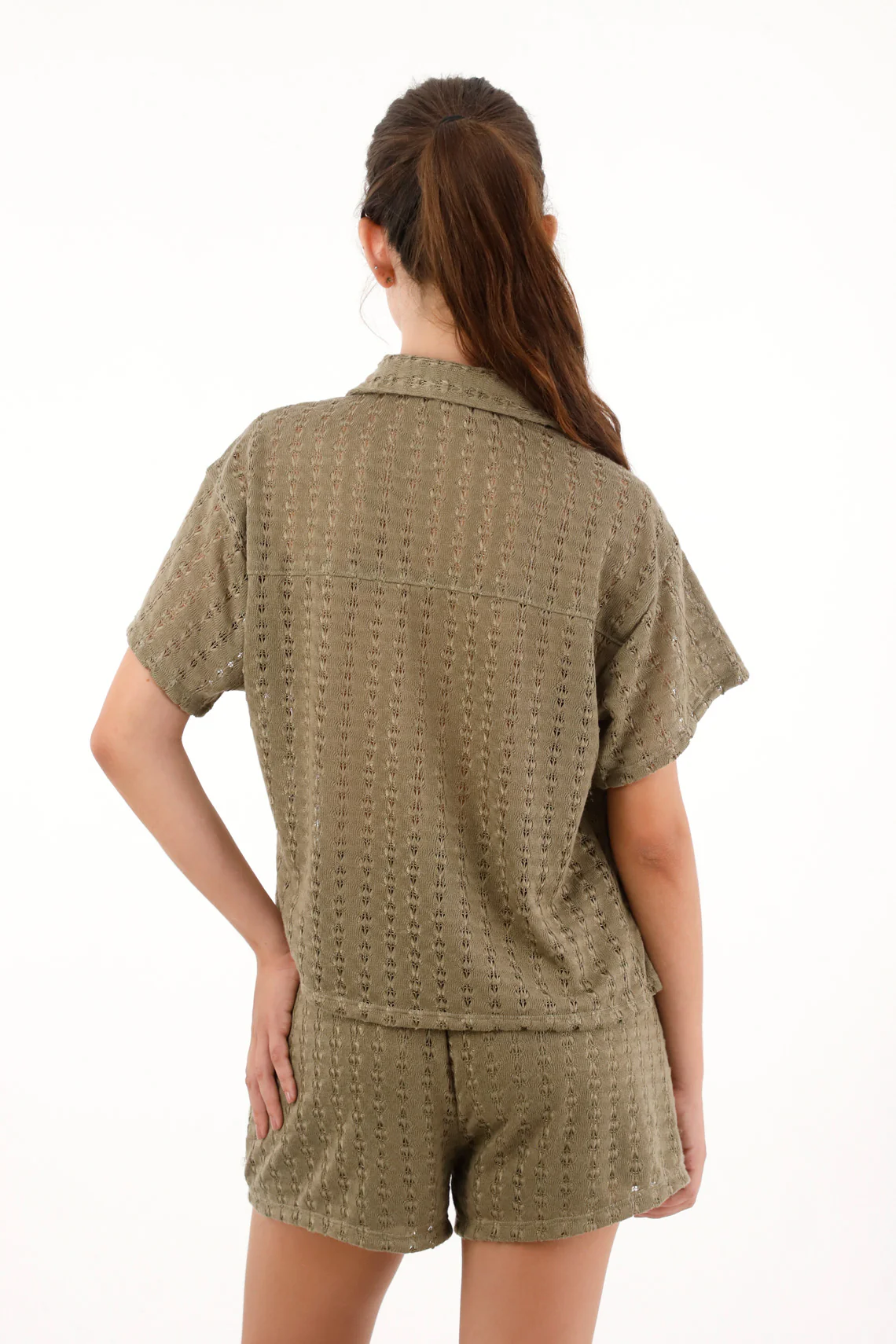 Women's Short Sleeve Woven Green Shirt - Image 4