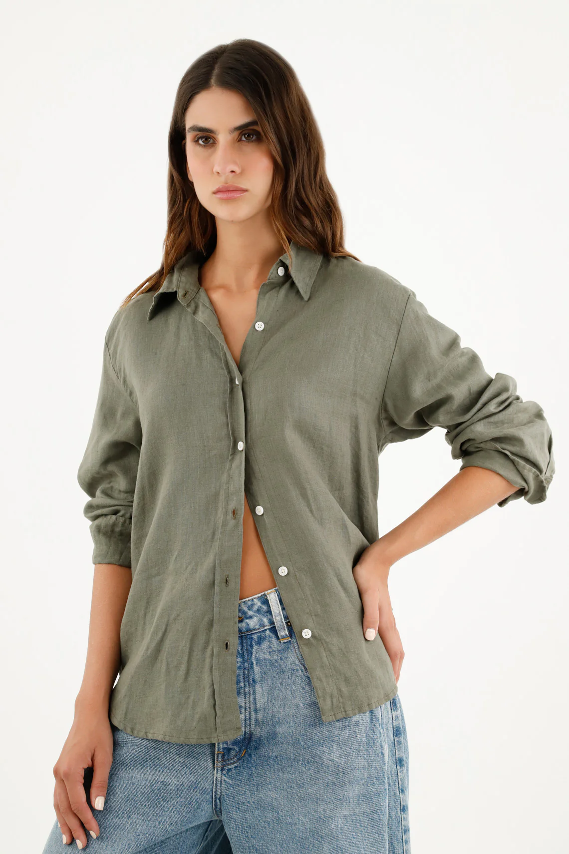 Women's Green Long Sleeve Shirt - Image 2