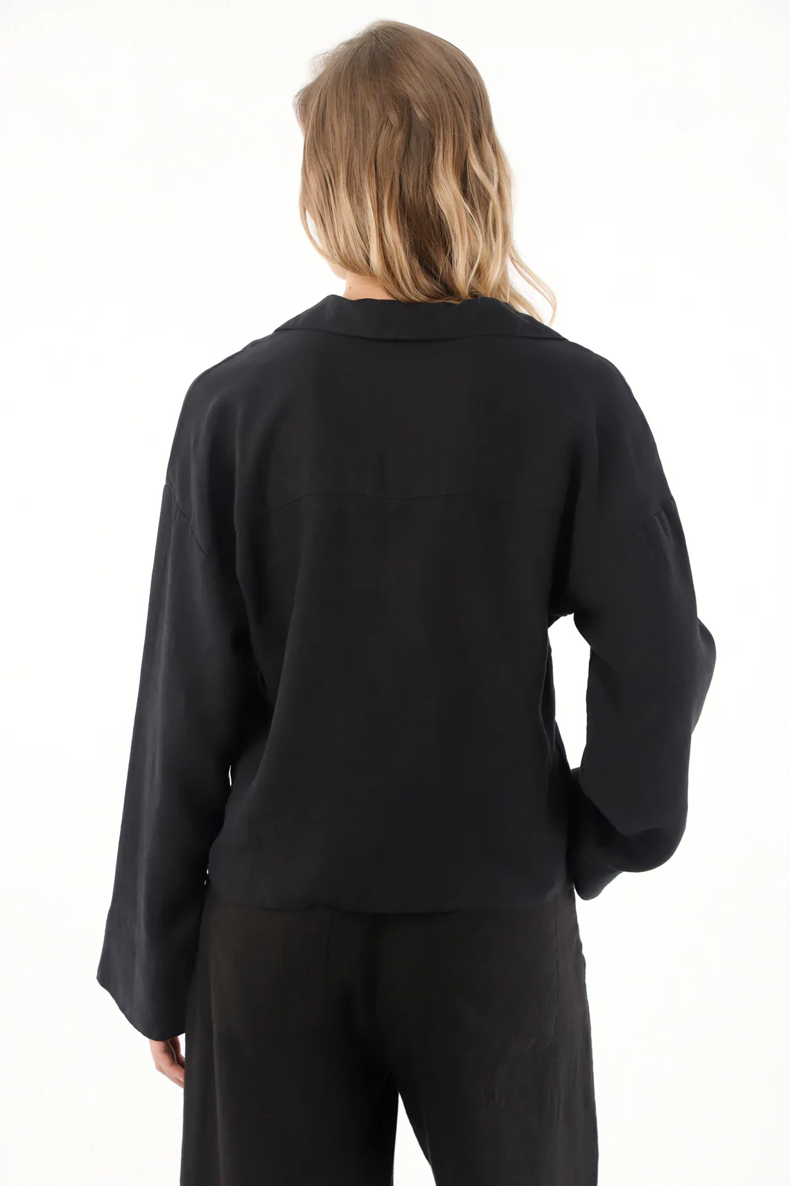 Women's 100% Linen Long Sleeve Black Shirt - Image 4