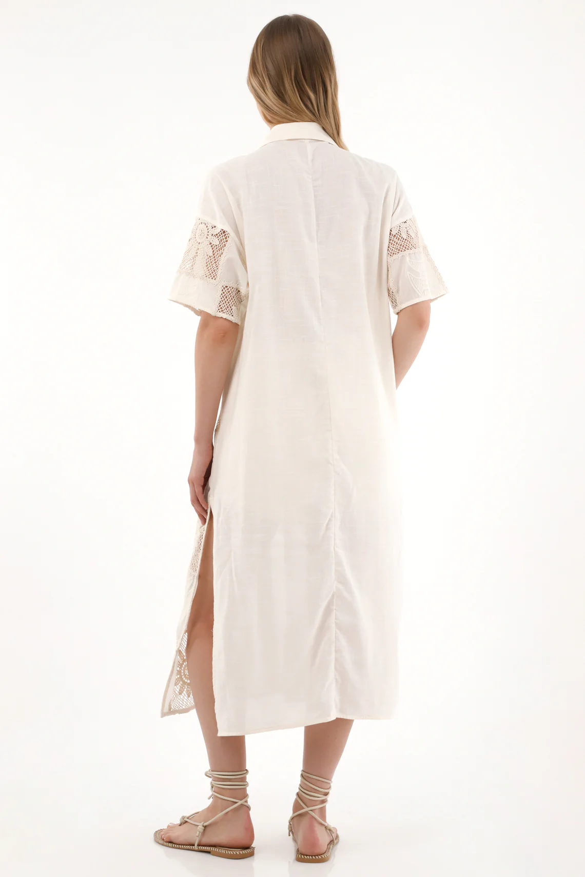 Long Button-Up Shirt in Cream for Women - Image 4