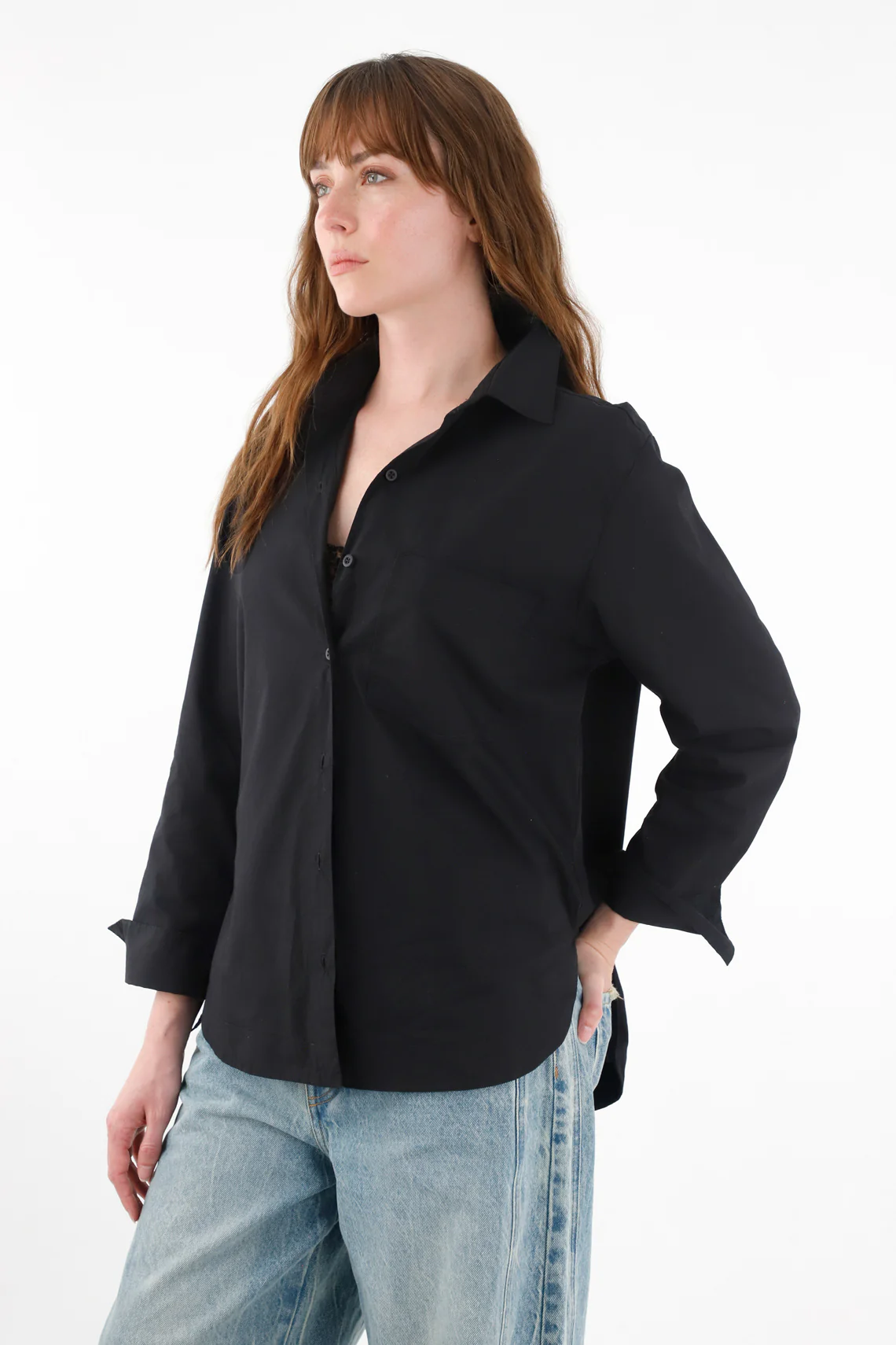Women's Black 100% Cotton Oversized Shirt - Image 2