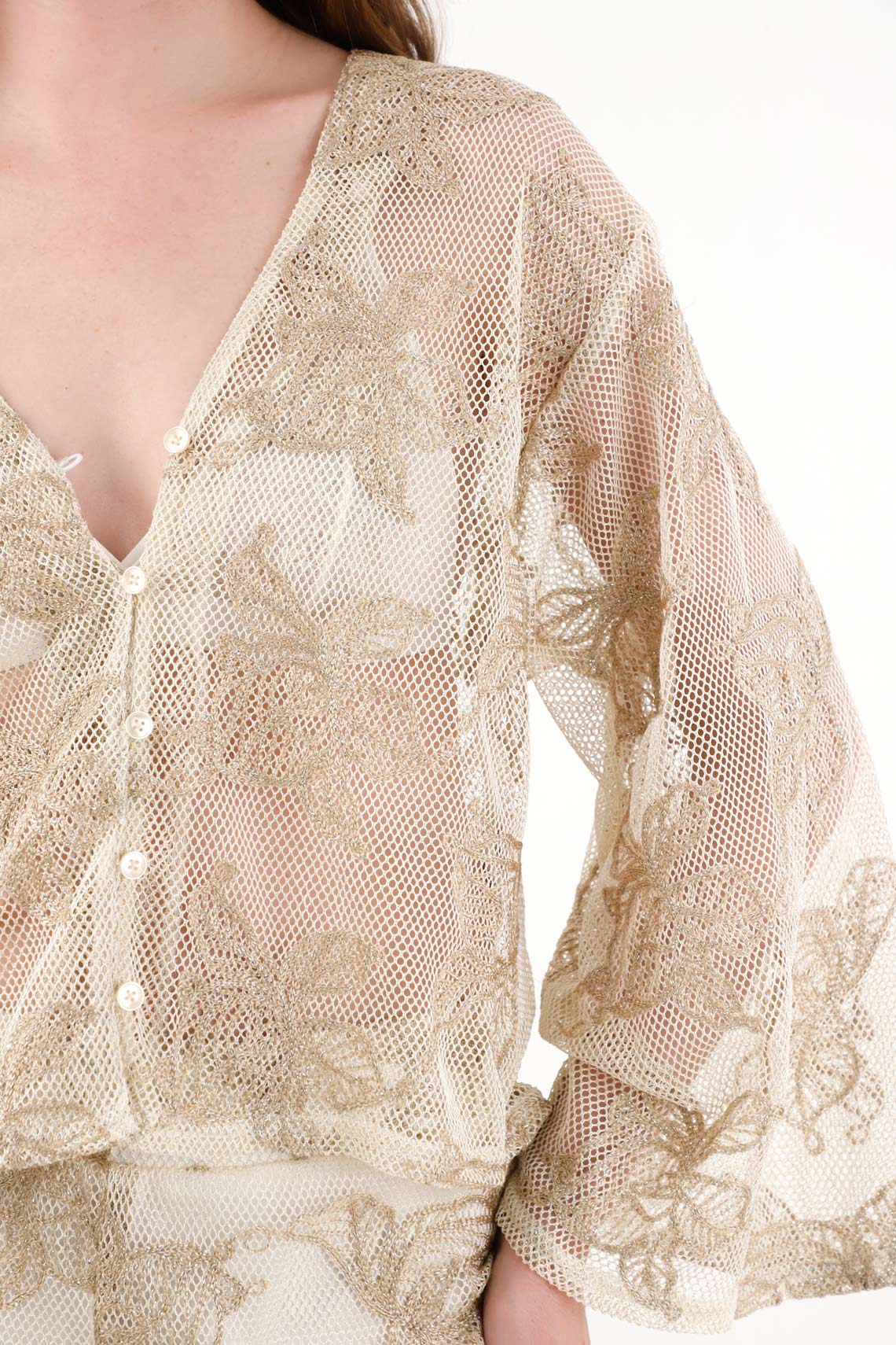 Women's Embroidered Mesh Blouse in Cream - Image 2