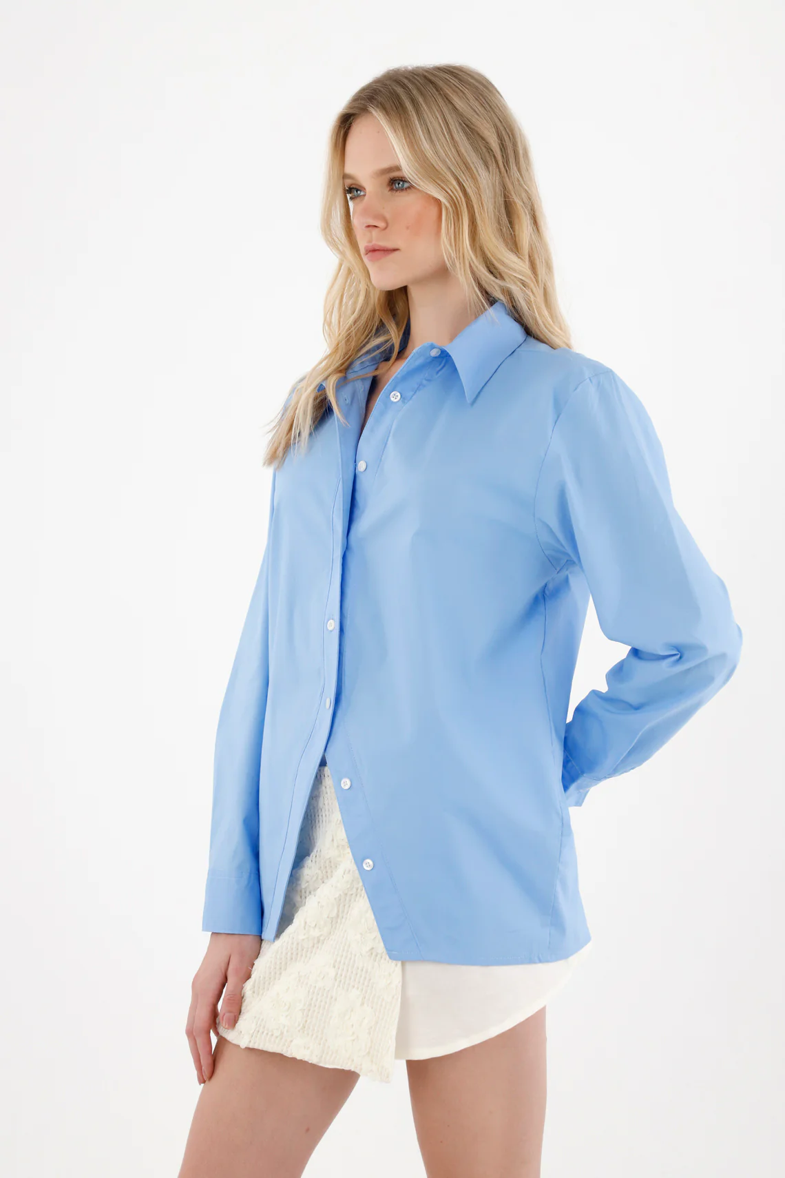 Women's Blue Long Sleeve Shirt with Split Hem - Image 4
