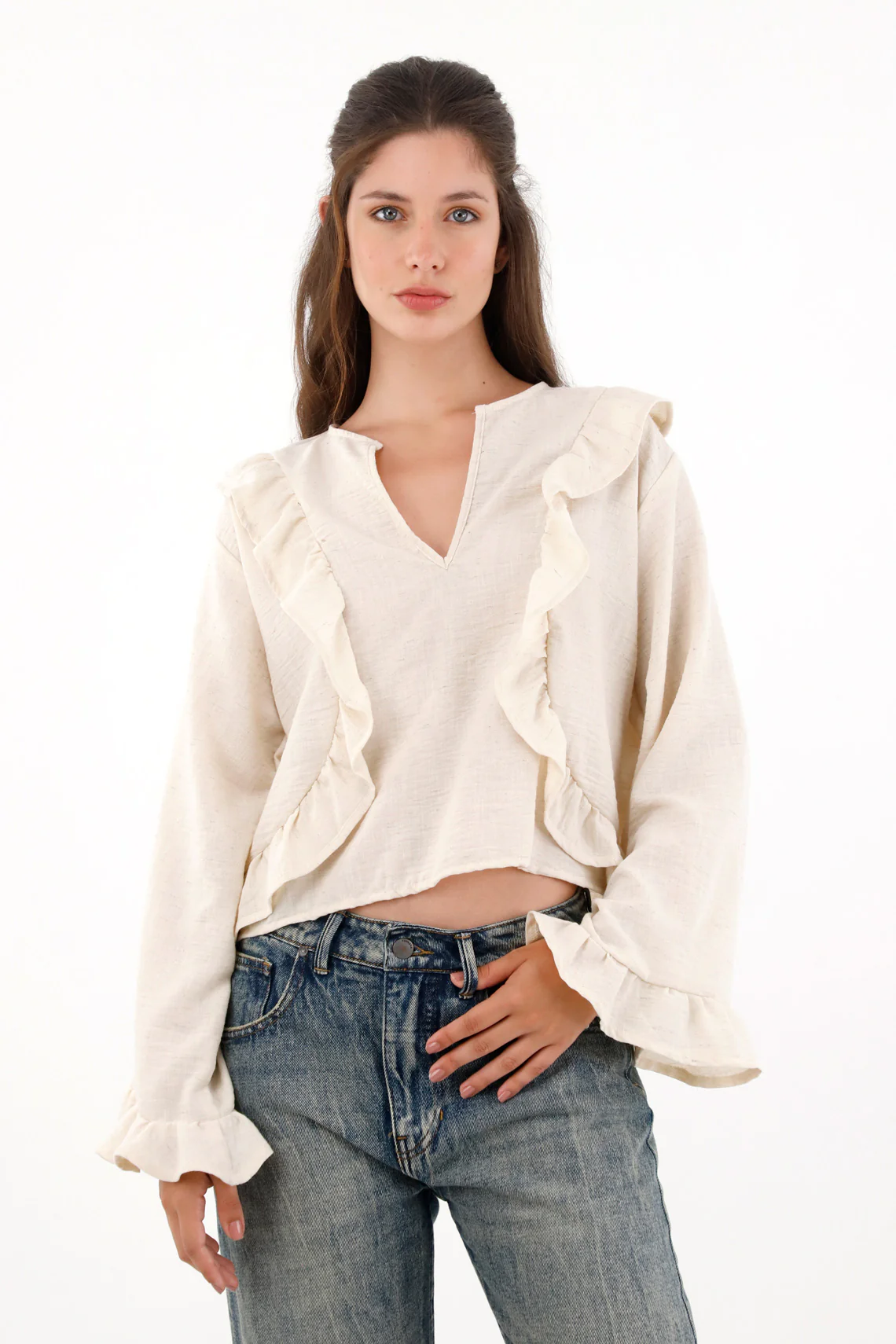 Women's Cream Ruffled Blouse
