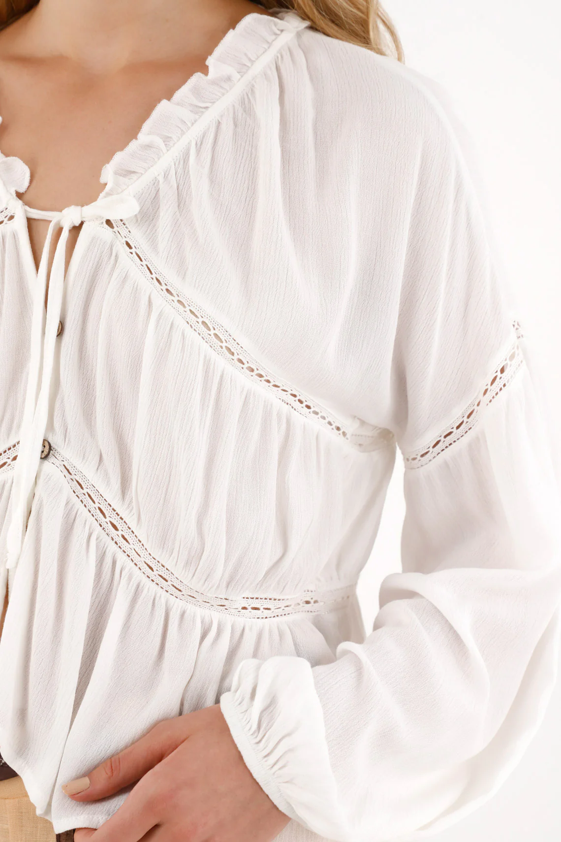 Women's Flared Sleeve Cream Shirt - Image 3