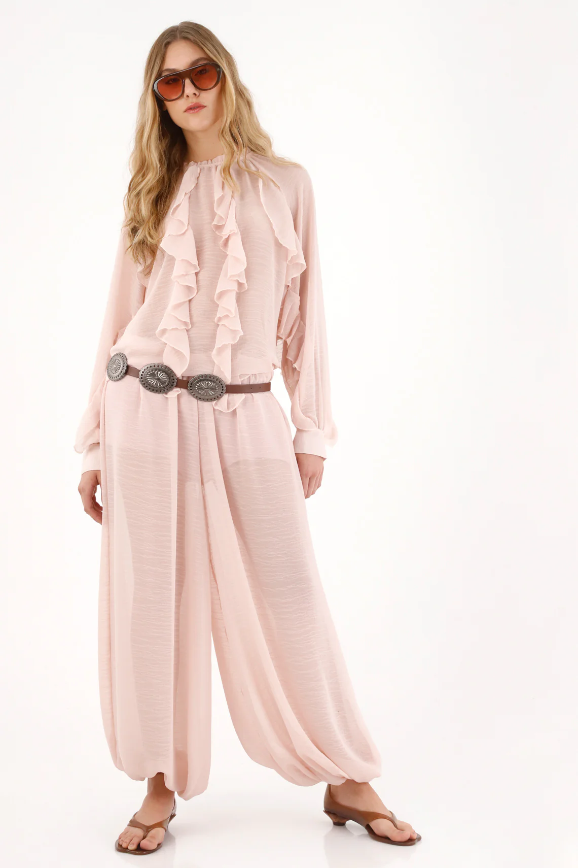 Women's Pink Ruffle and Sheer Blouse - Image 2