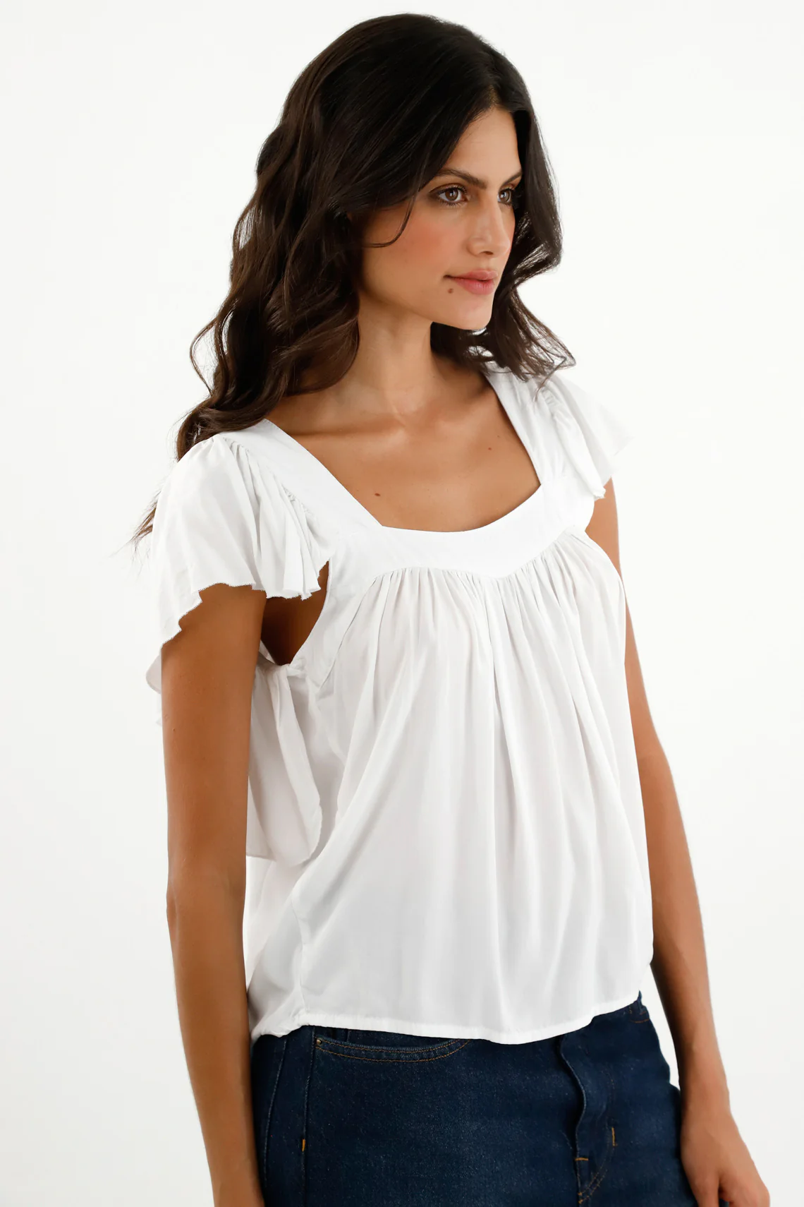 Women's White Ruffle Strap Shirt - Image 3