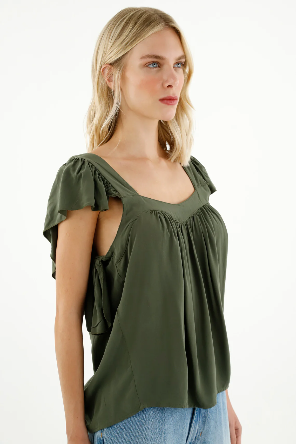 Women's Green Ruffled Shirt - Image 3
