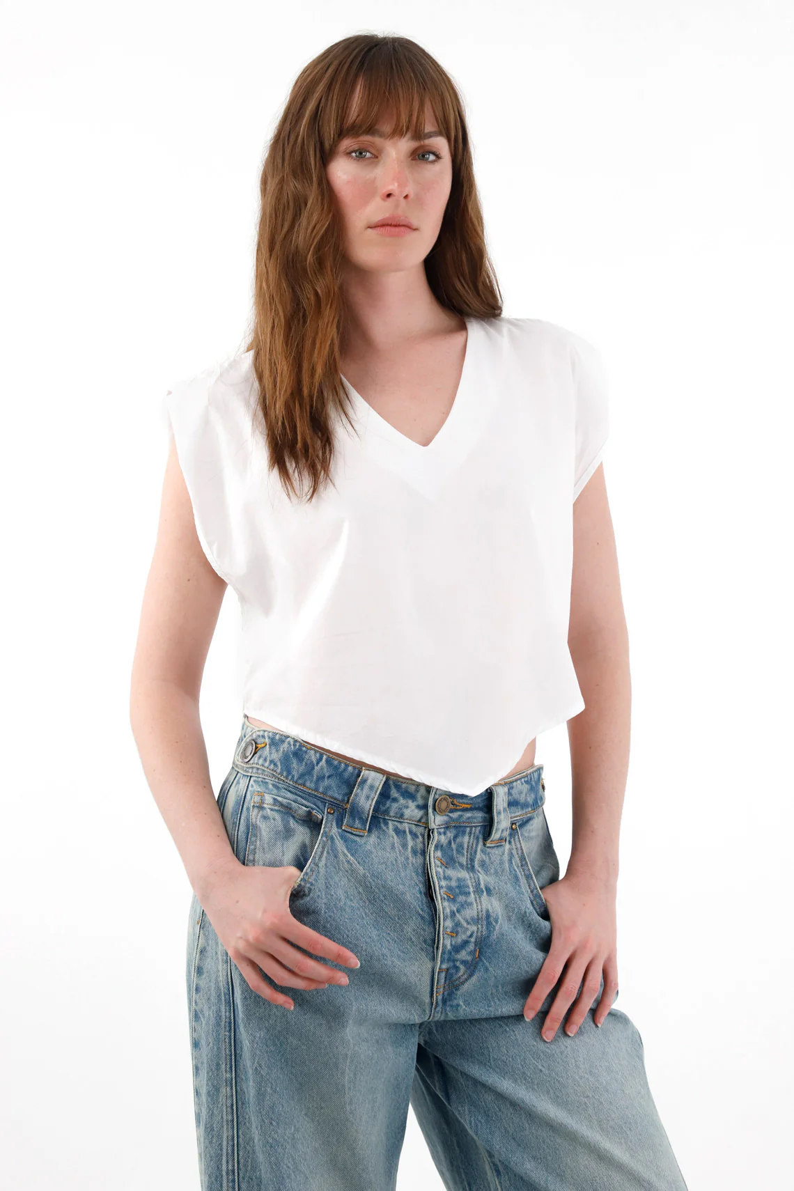 Women's White Sleeveless V-Neck Shirt - Image 3