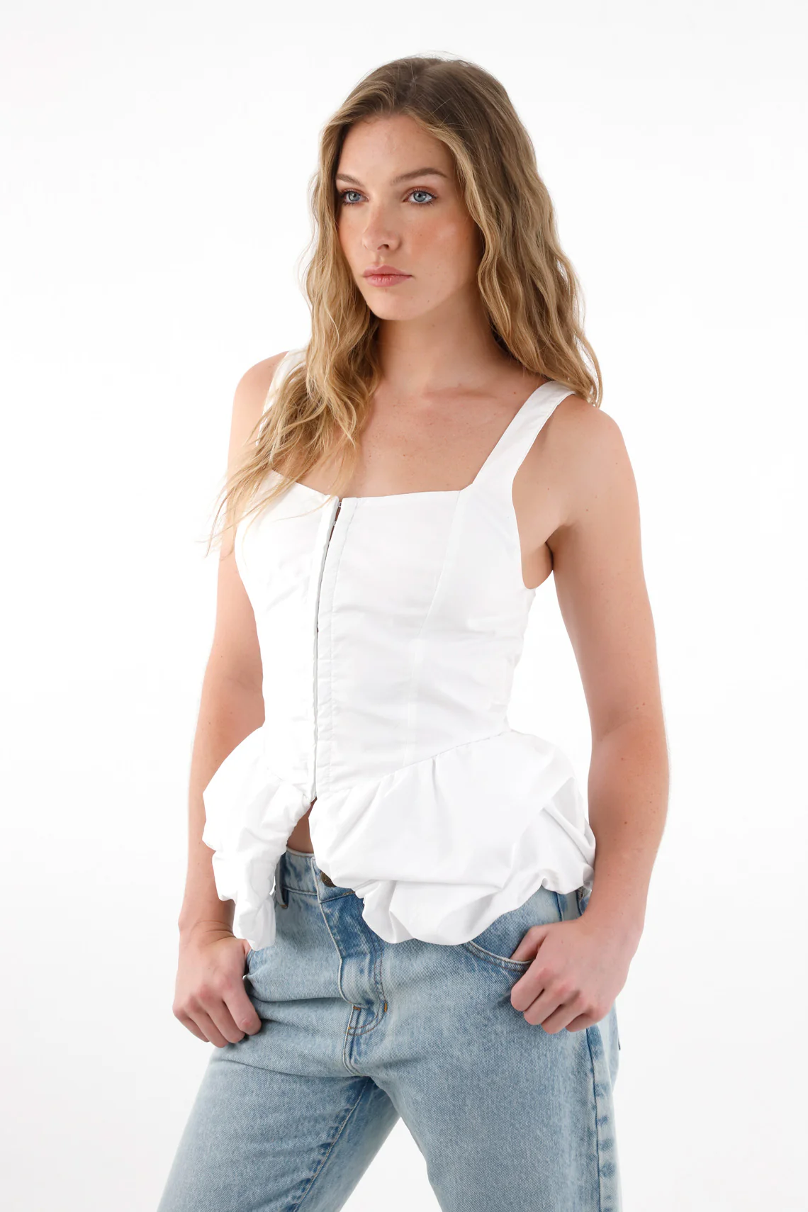 Women's White Corset-Style Strap Shirt
