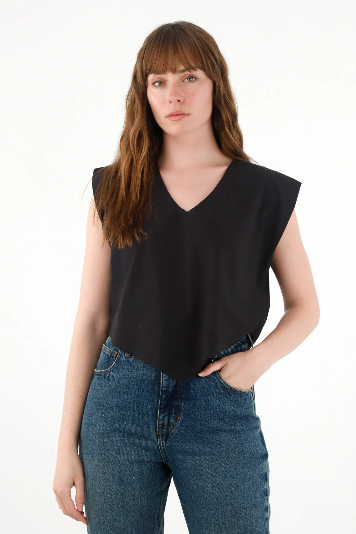 Women's Black V-Neck Sleeveless Shirt