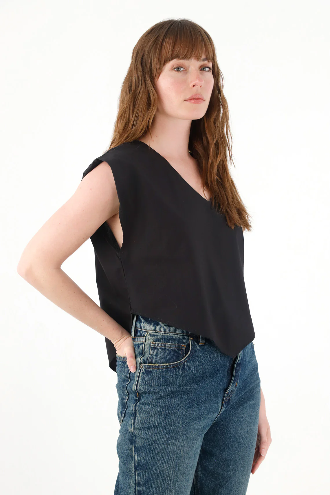 Women's Black V-Neck Sleeveless Shirt - Image 2