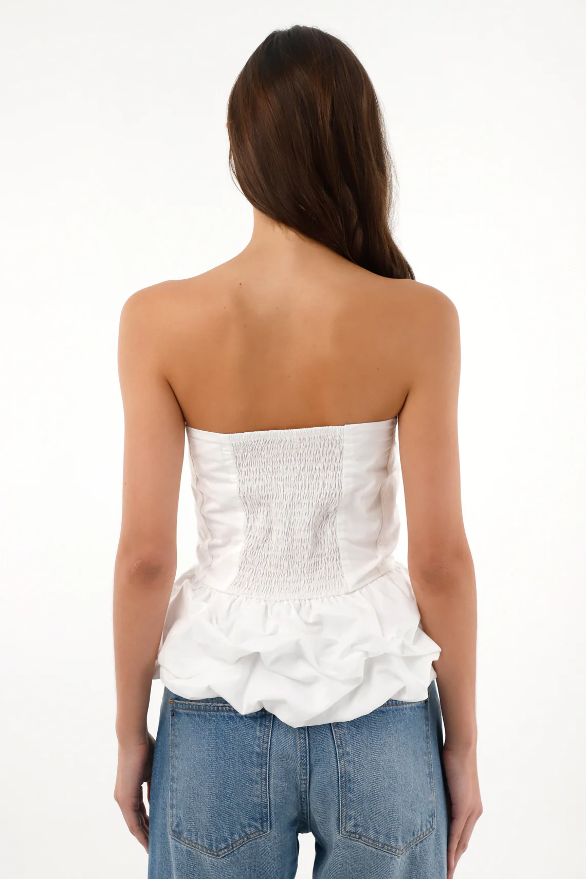 Women's ivory puffed sleeve strapless blouse - Image 4