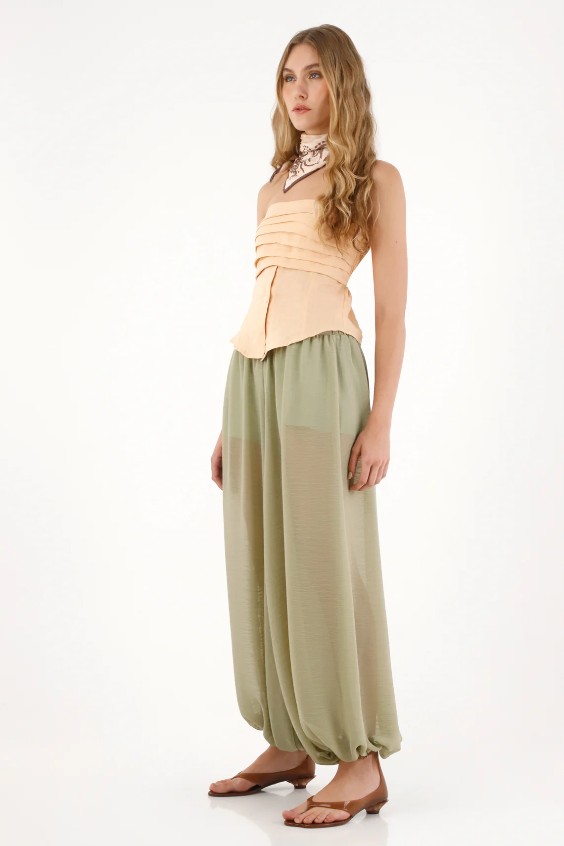 Women's Orange Strapless 100% Linen Shirt