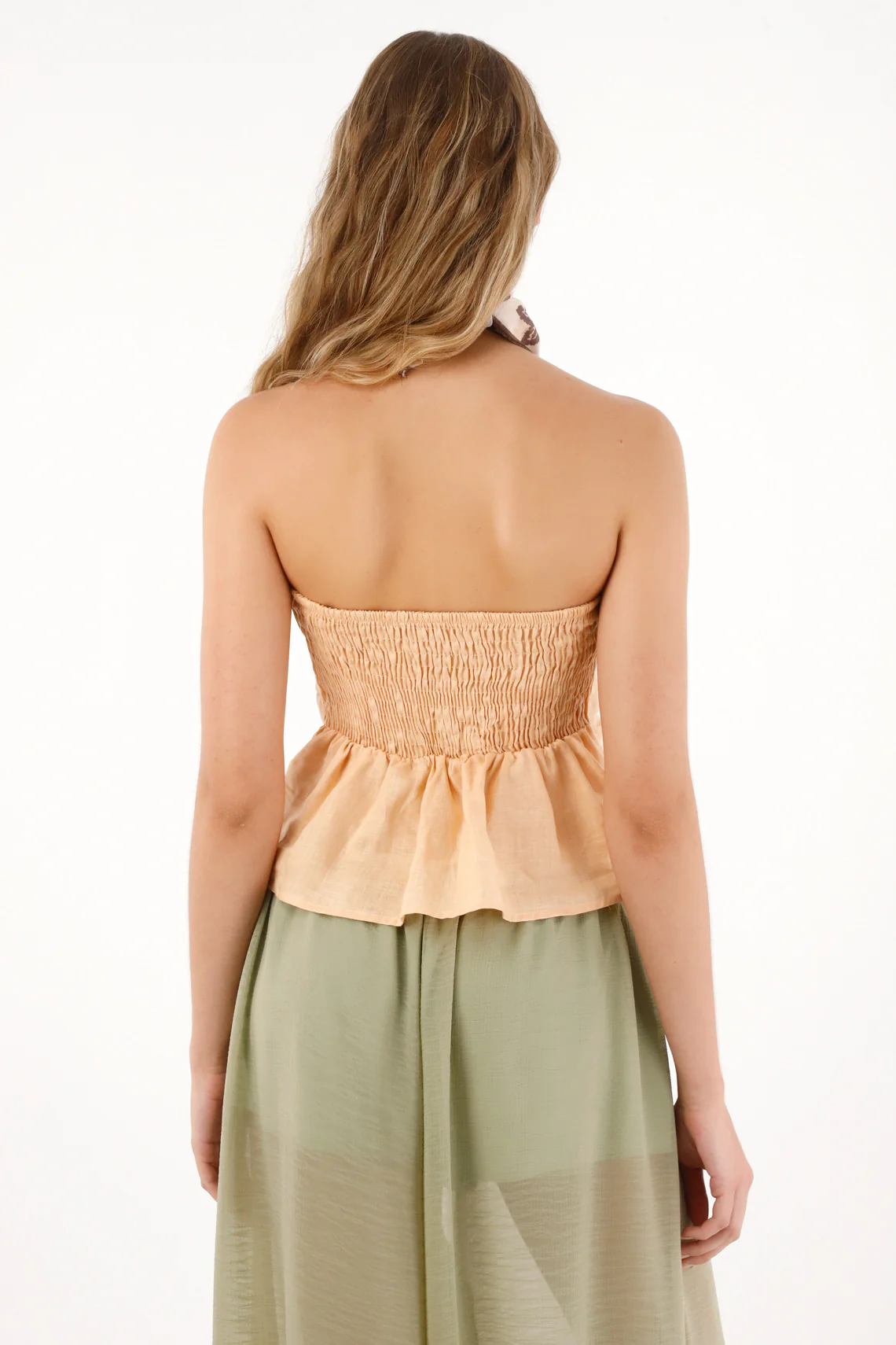 Women's Orange Strapless 100% Linen Shirt - Image 4