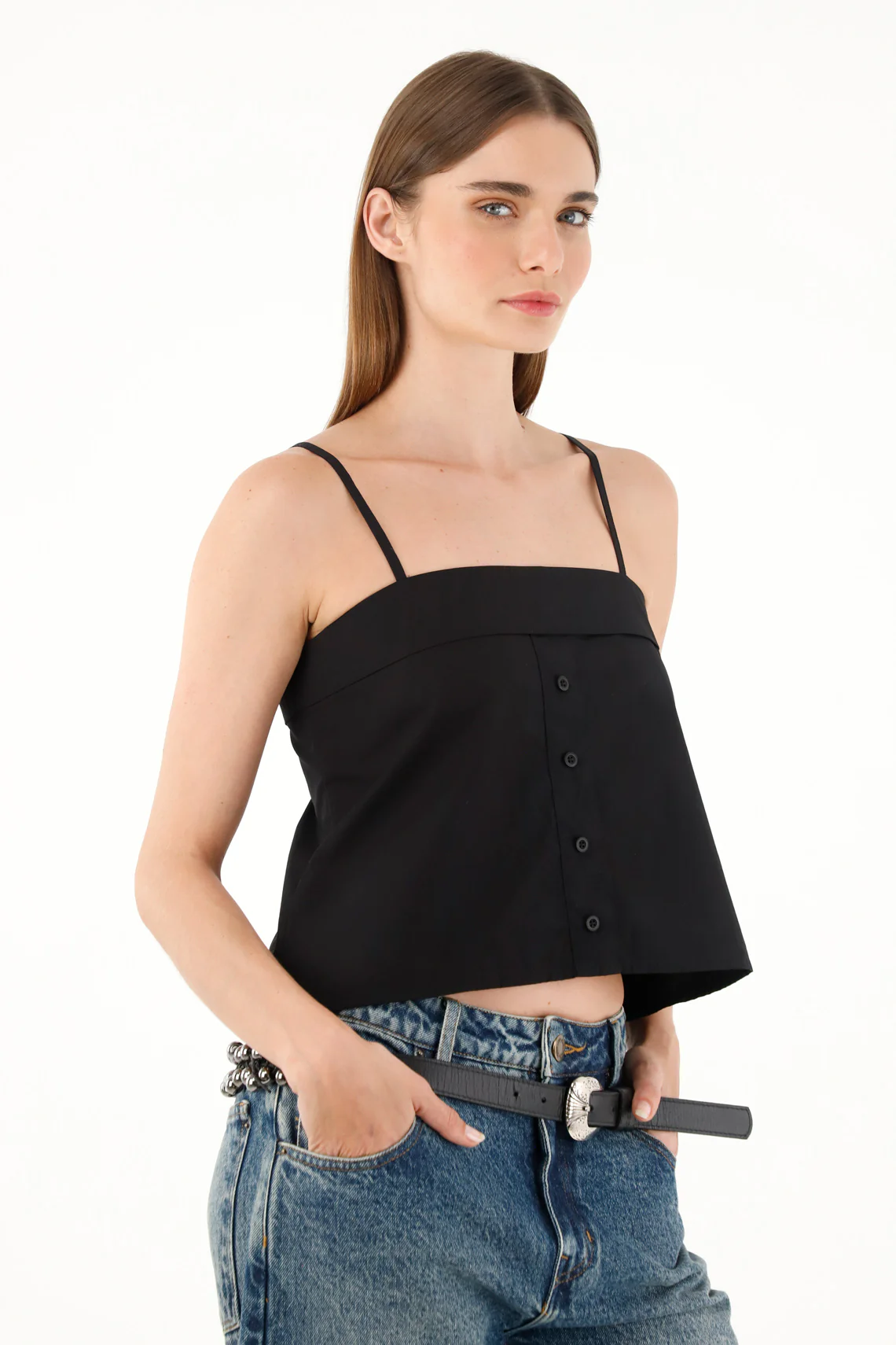 Women's Black Straight Neck Shirt - Image 2
