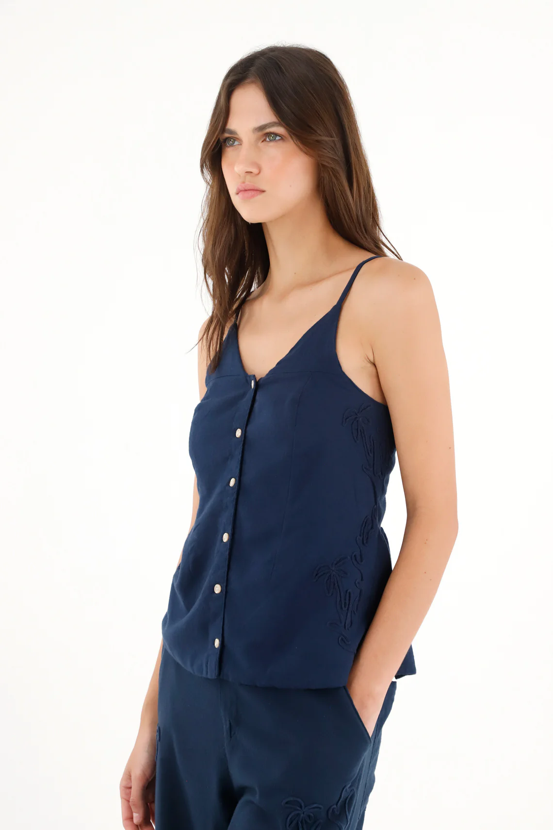 Women's Blue Embroidered Strap Shirt - Image 2