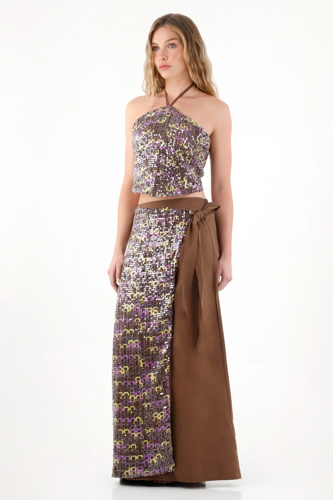 Women's Brown Sequin Crop Top