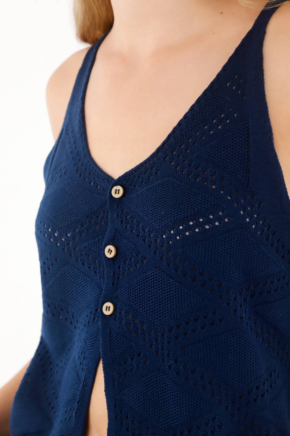 Women's Blue Button-Up Knit Shirt - Image 3