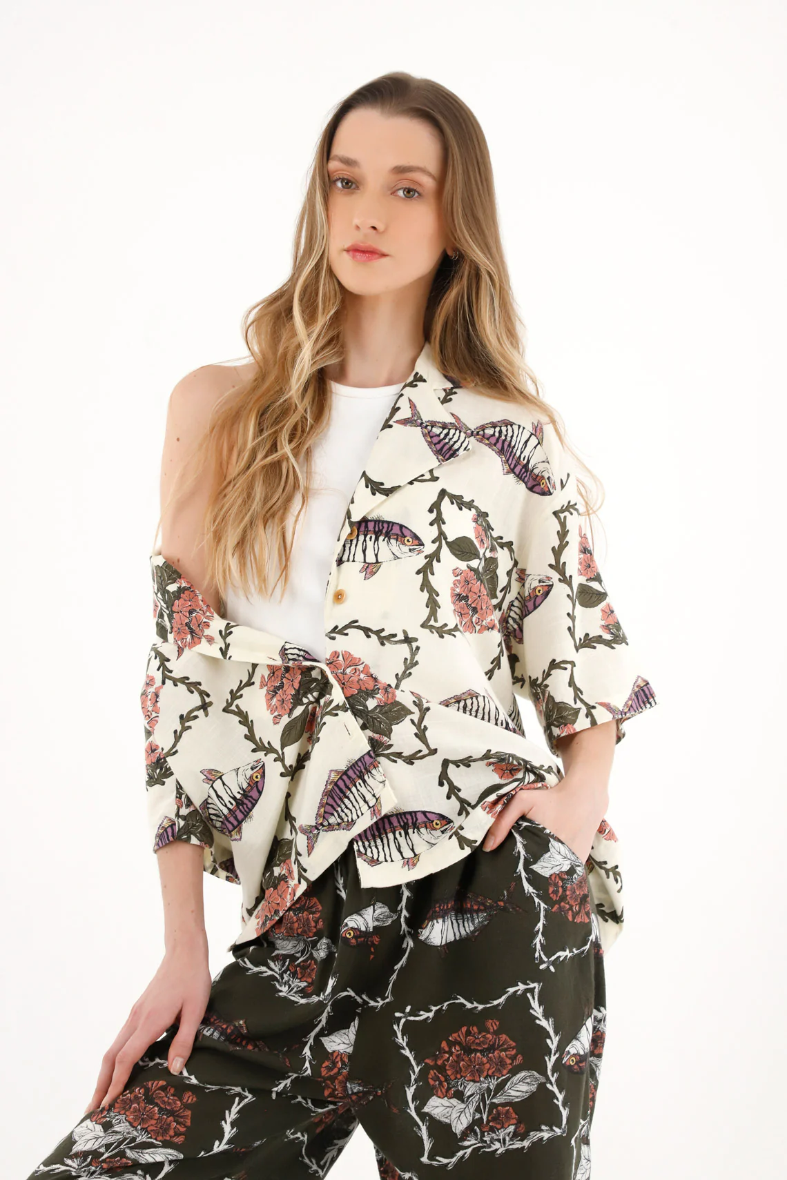 Women's cream bowling shirt