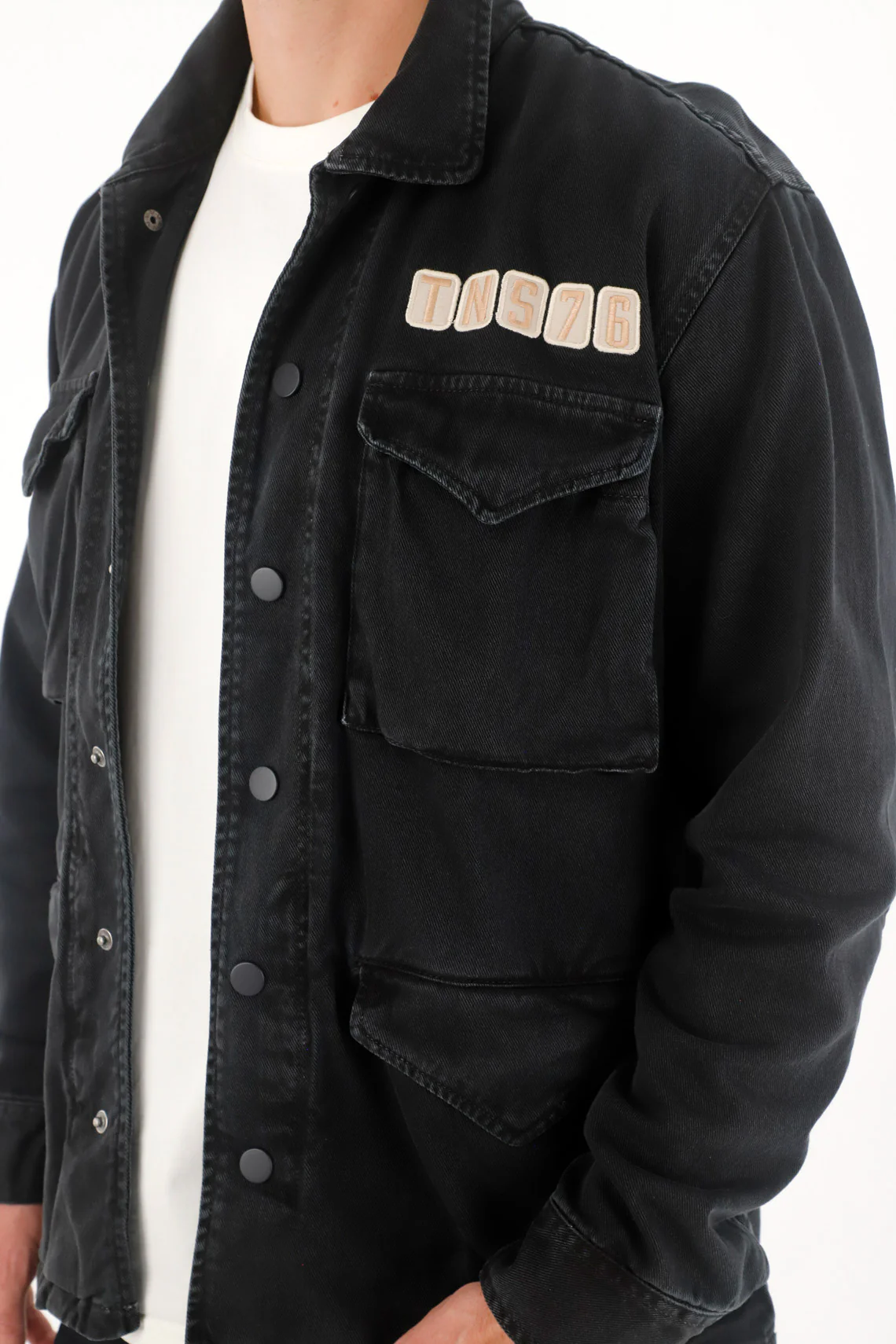 Black Vintage Dyed Embroidered Jacket for Men - Image 3