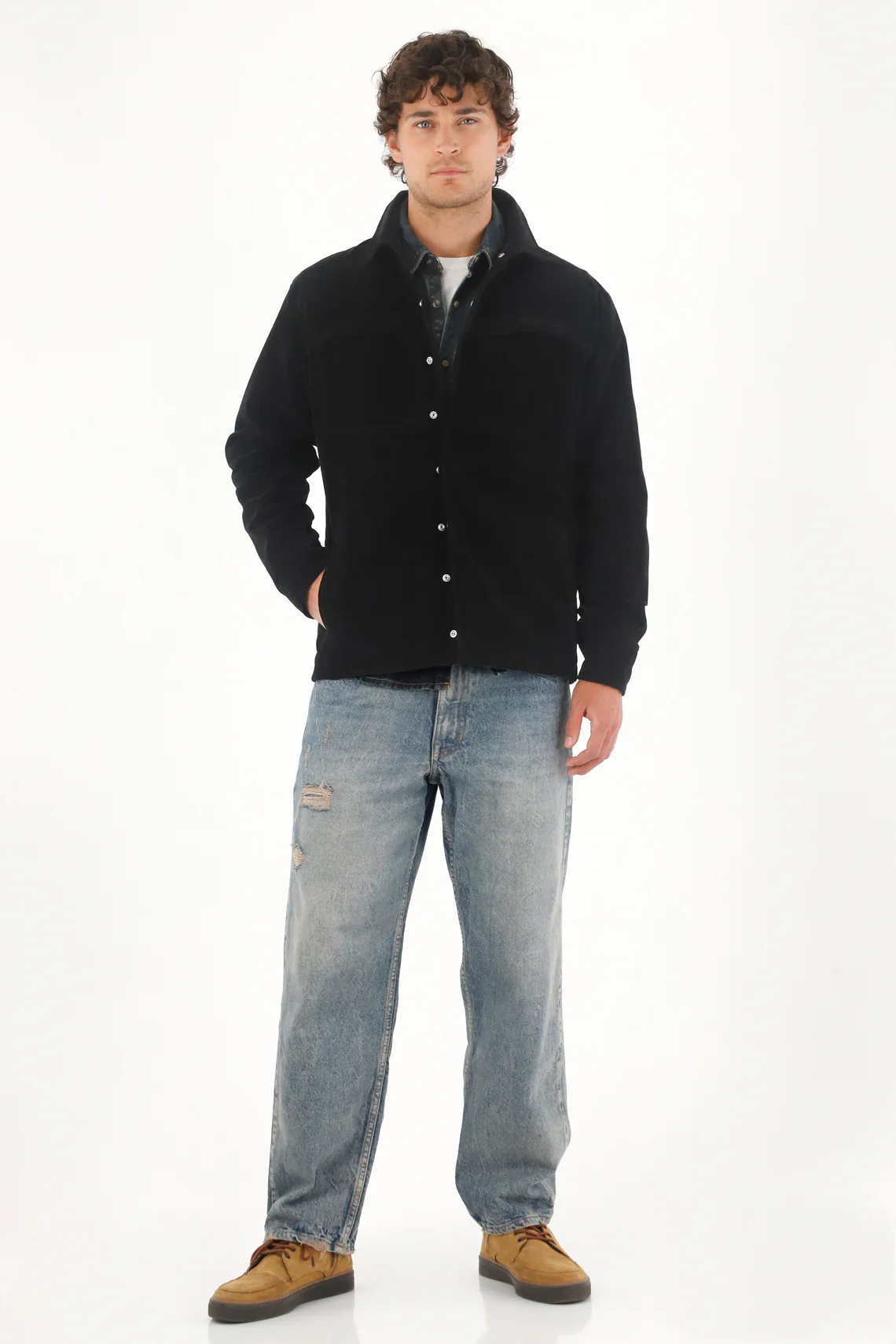 Black Synthetic Suede Jacket for Men