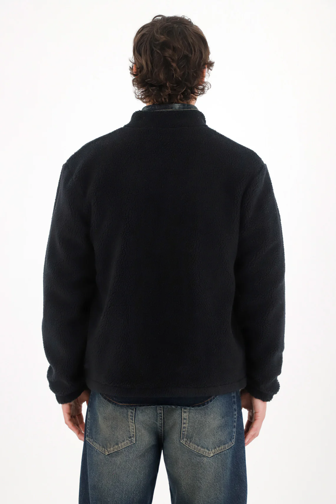 Black Sherpa Fabric Jacket for Men - Image 4