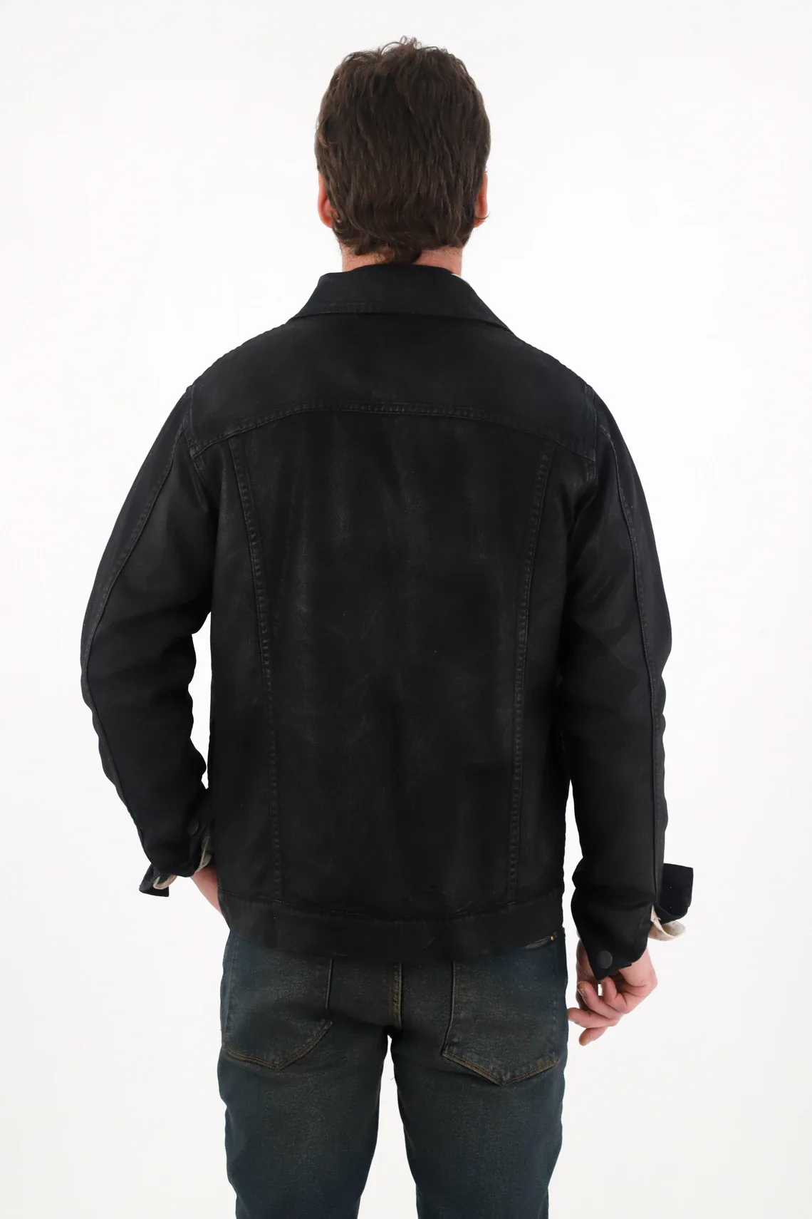 Black Resin Coated Bull Denim Jacket for Men - Image 4