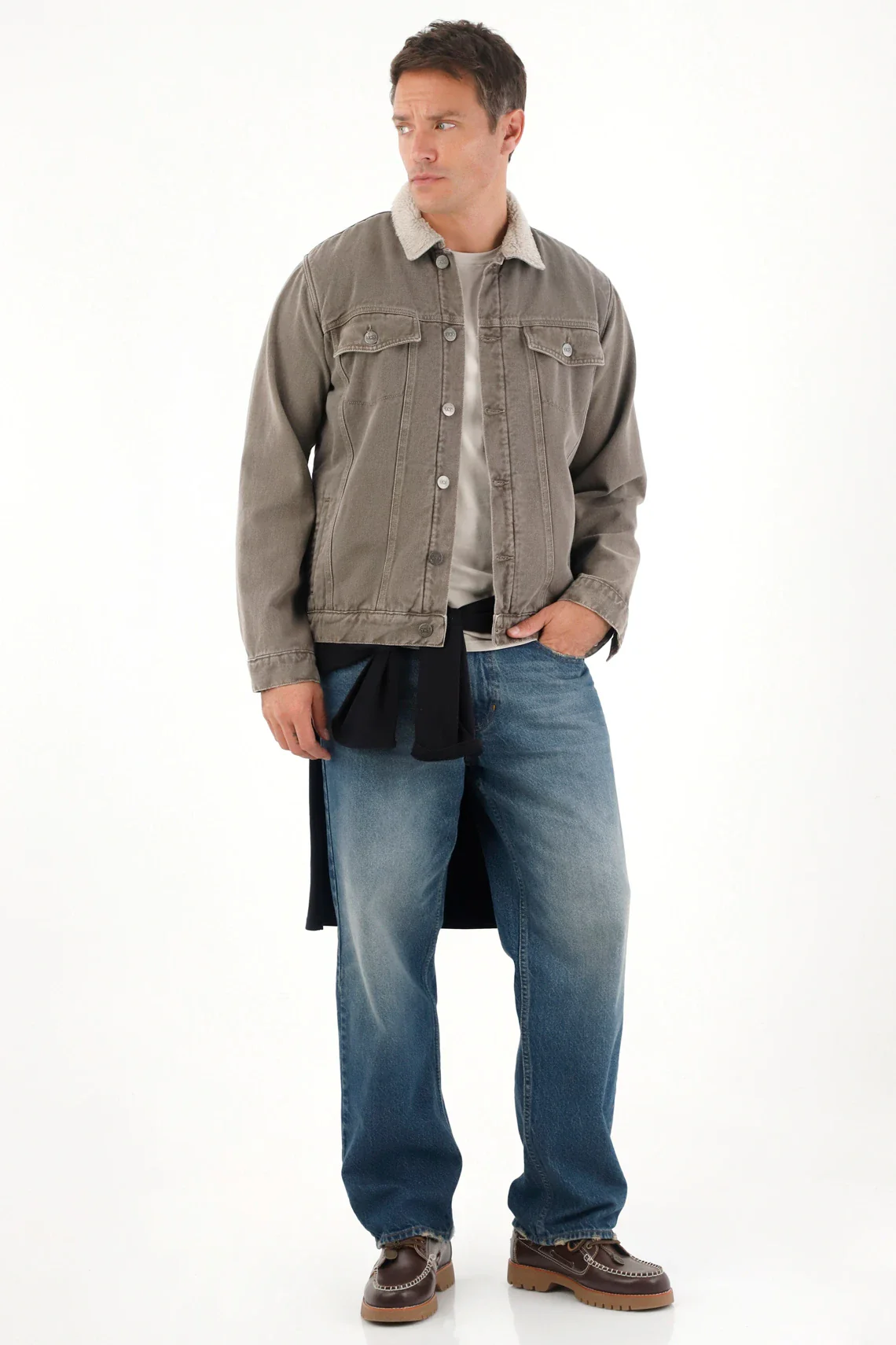 Men's Gray Denim Trucker Jacket - Image 2