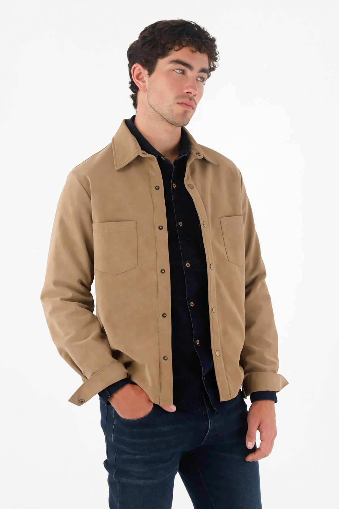 Brown Soft Textured Shirt Jacket for Men - Image 3
