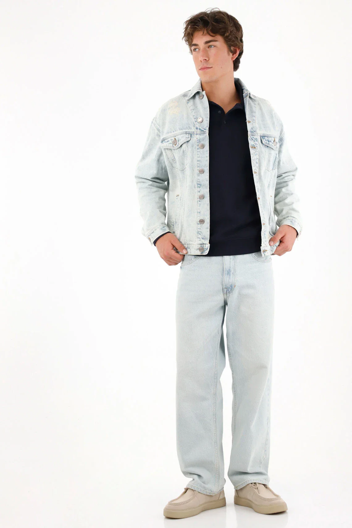 Blue Distressed Trucker Jacket for Men - Image 4