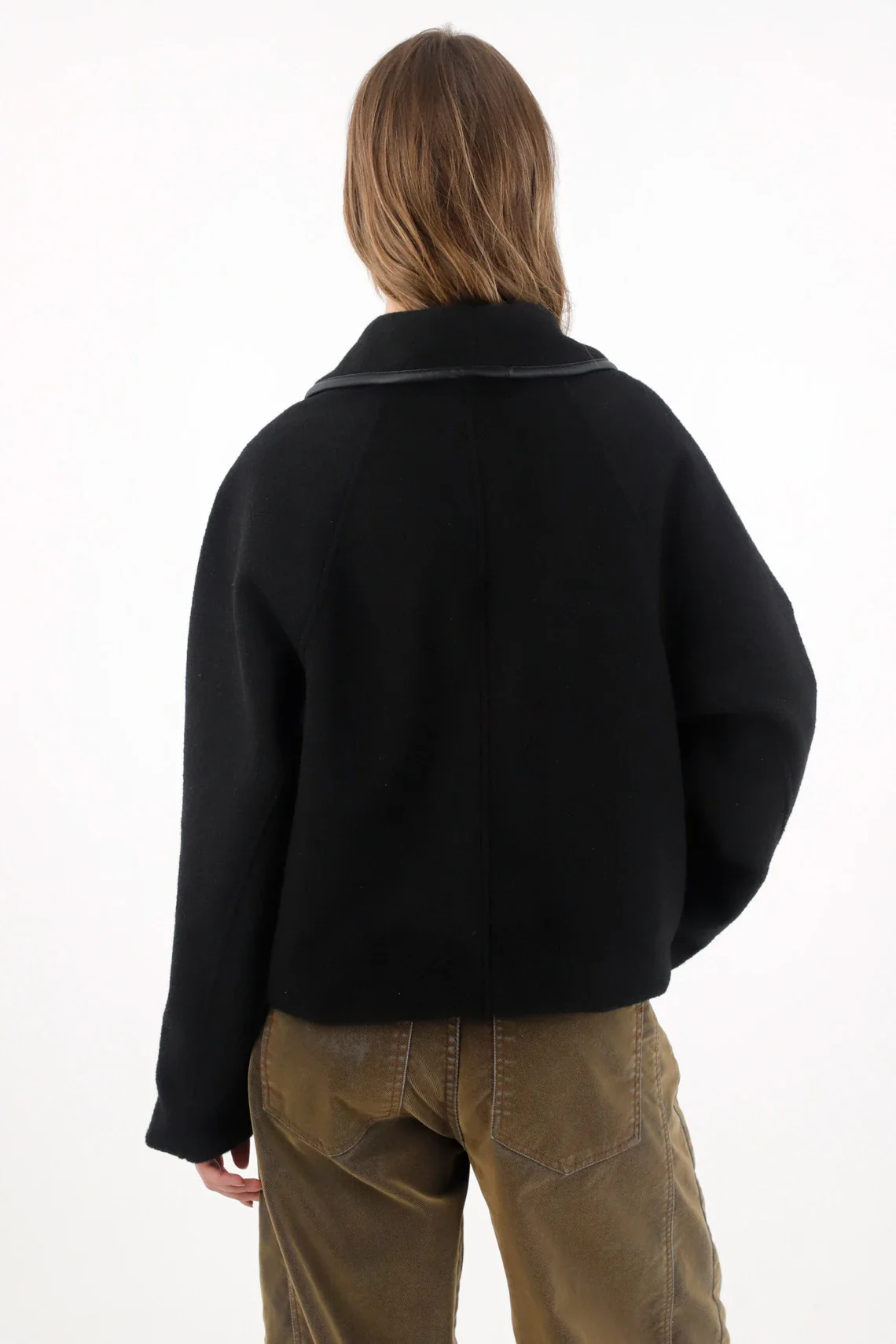 Black Jacket with Synthetic Leather Details for Women - Image 5