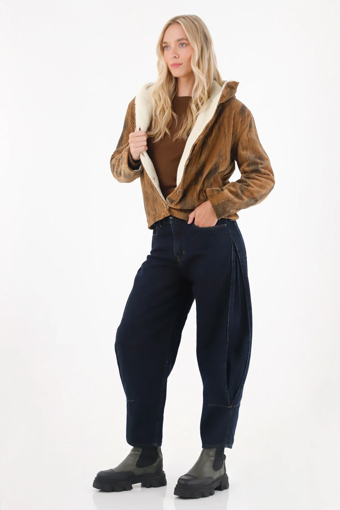 Brown Corduroy Jacket with Hood for Women
