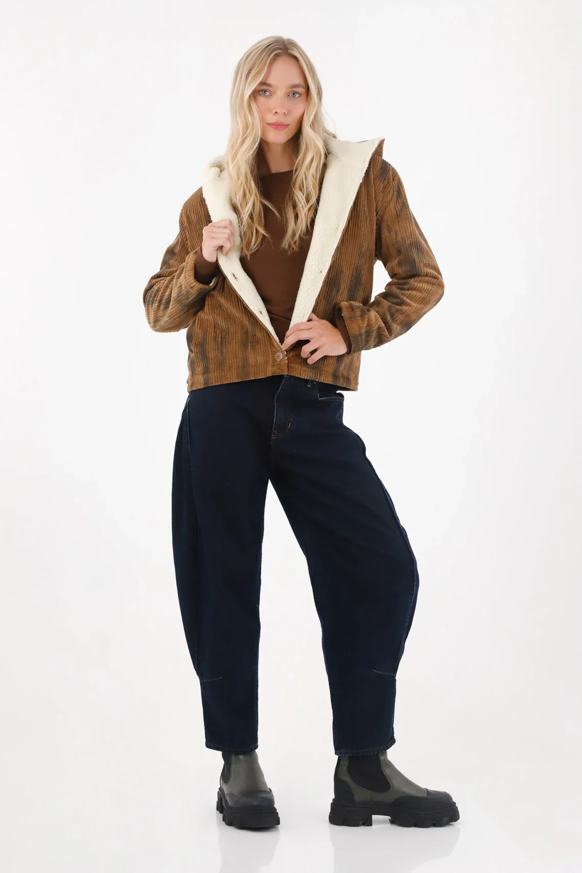 Brown Corduroy Jacket with Hood for Women - Image 4