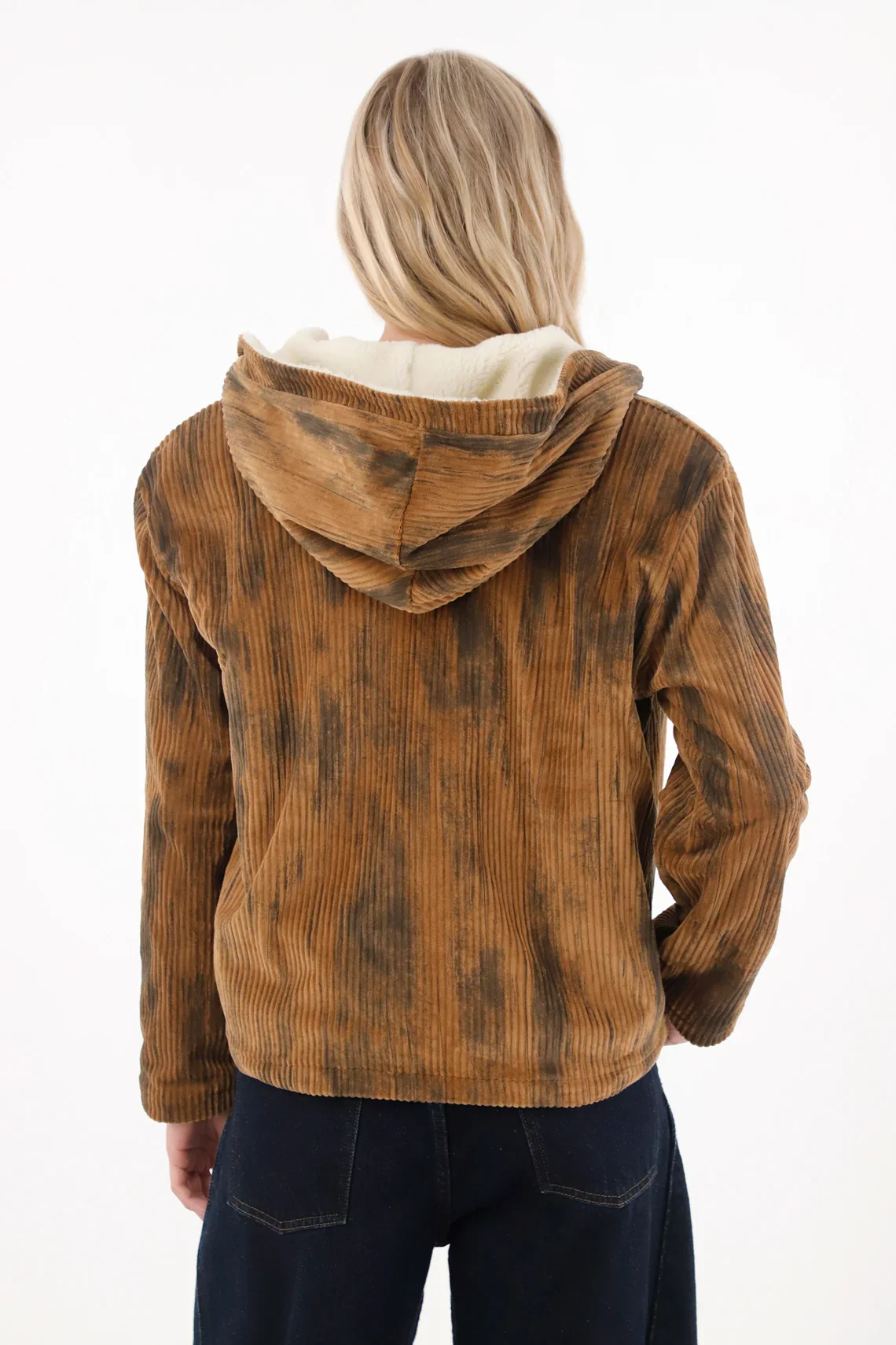 Brown Corduroy Jacket with Hood for Women - Image 5