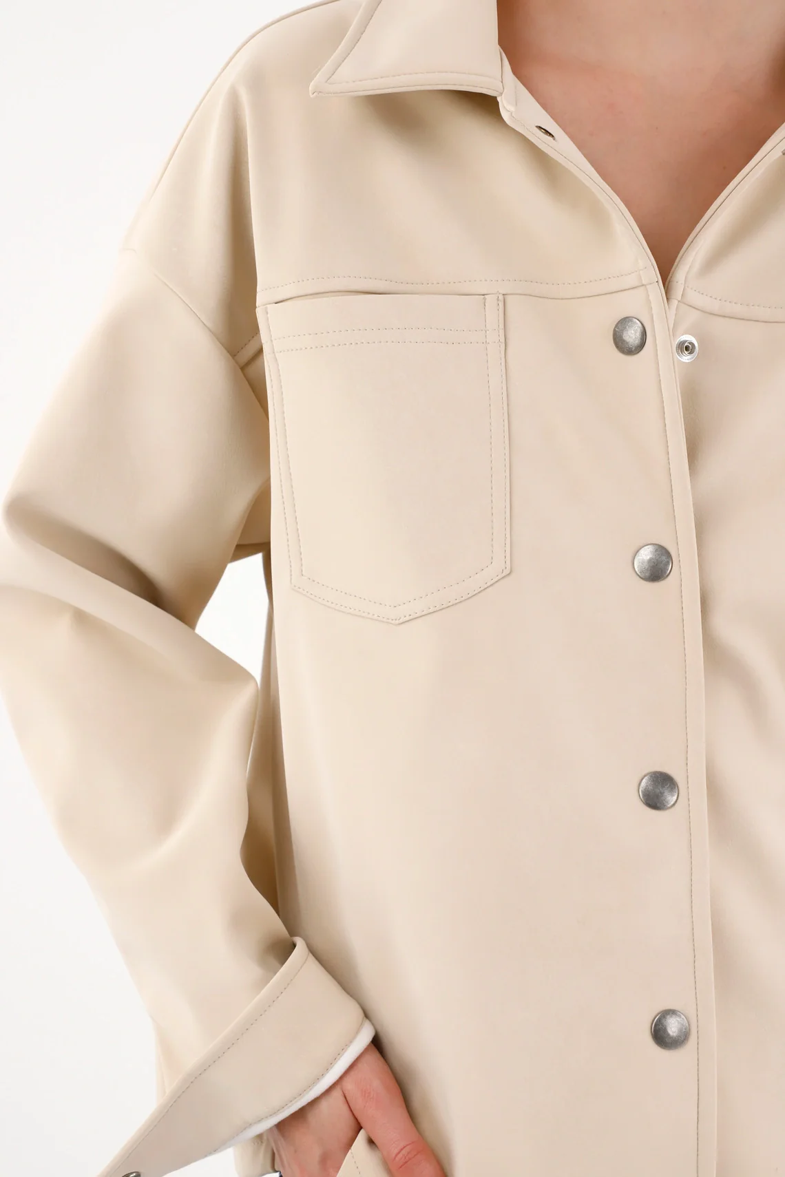 Off-White Synthetic Leather Jacket for Women - Image 4